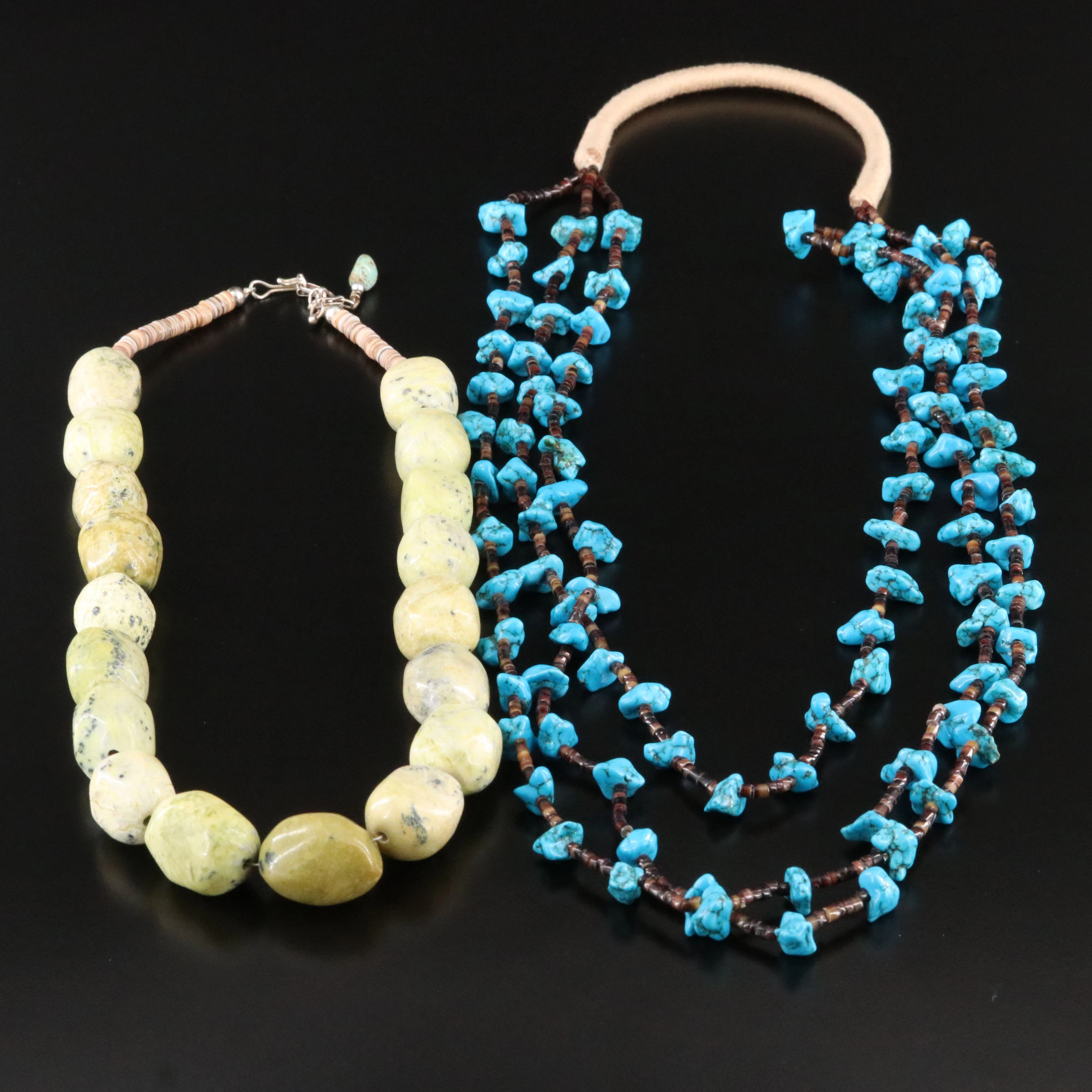 Necklaces Featuring Jasper, Howlite and Shell Heishi Beads and Sterling