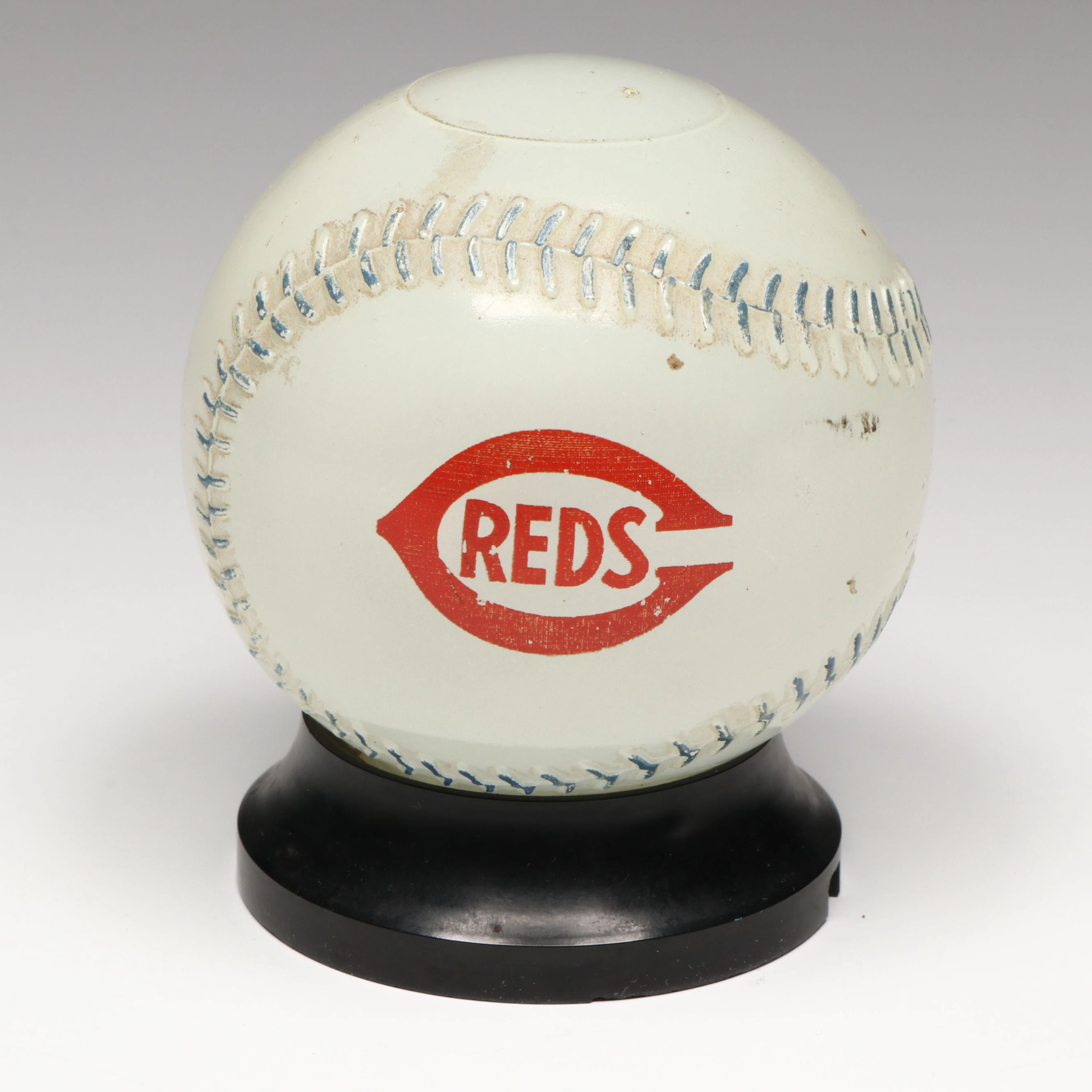 Cincinnati Reds Mobilgas Milk Glass Coin Bank, Mid-20th Century