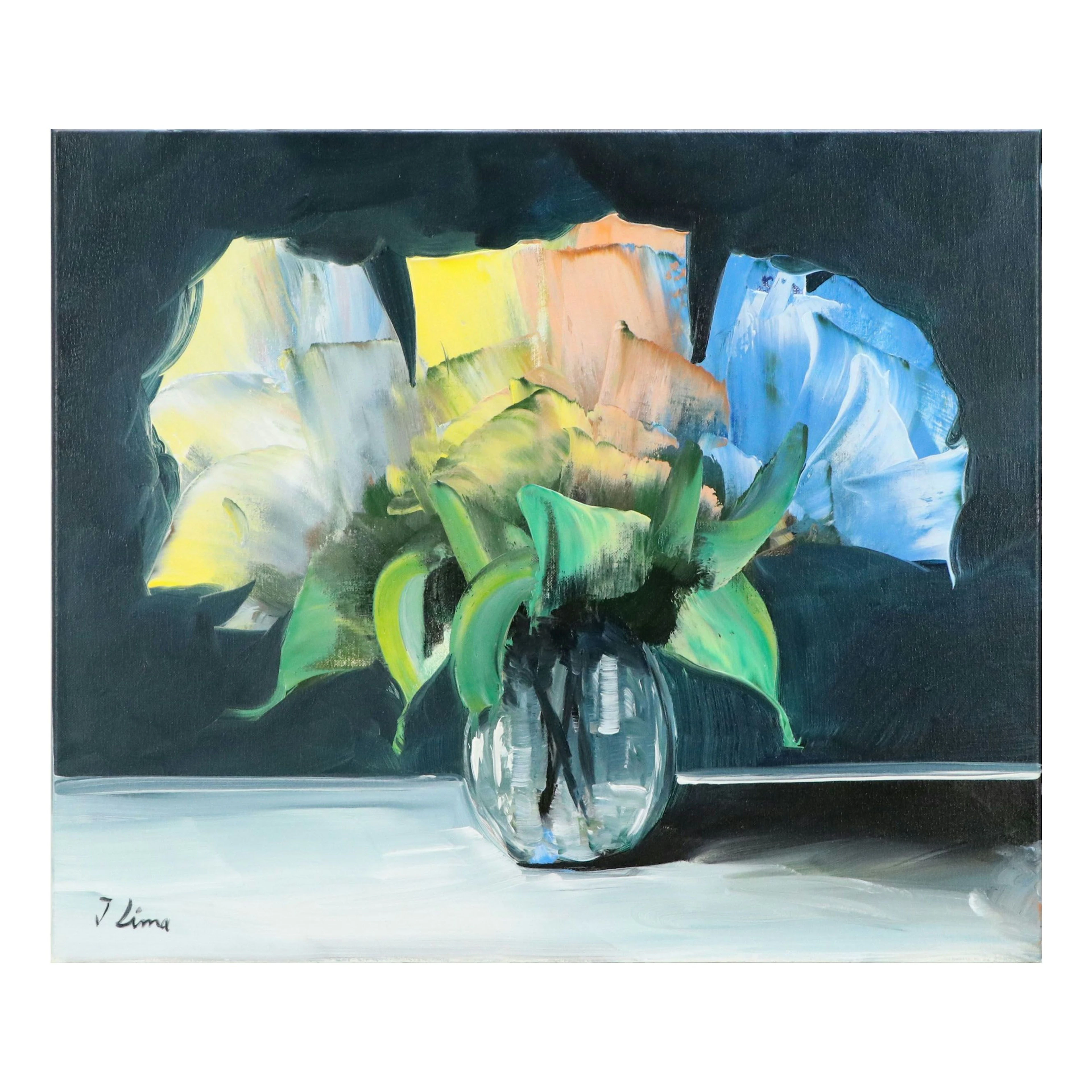 José M. Lima Still Life Oil Painting of Flower Arrangement, 2026
