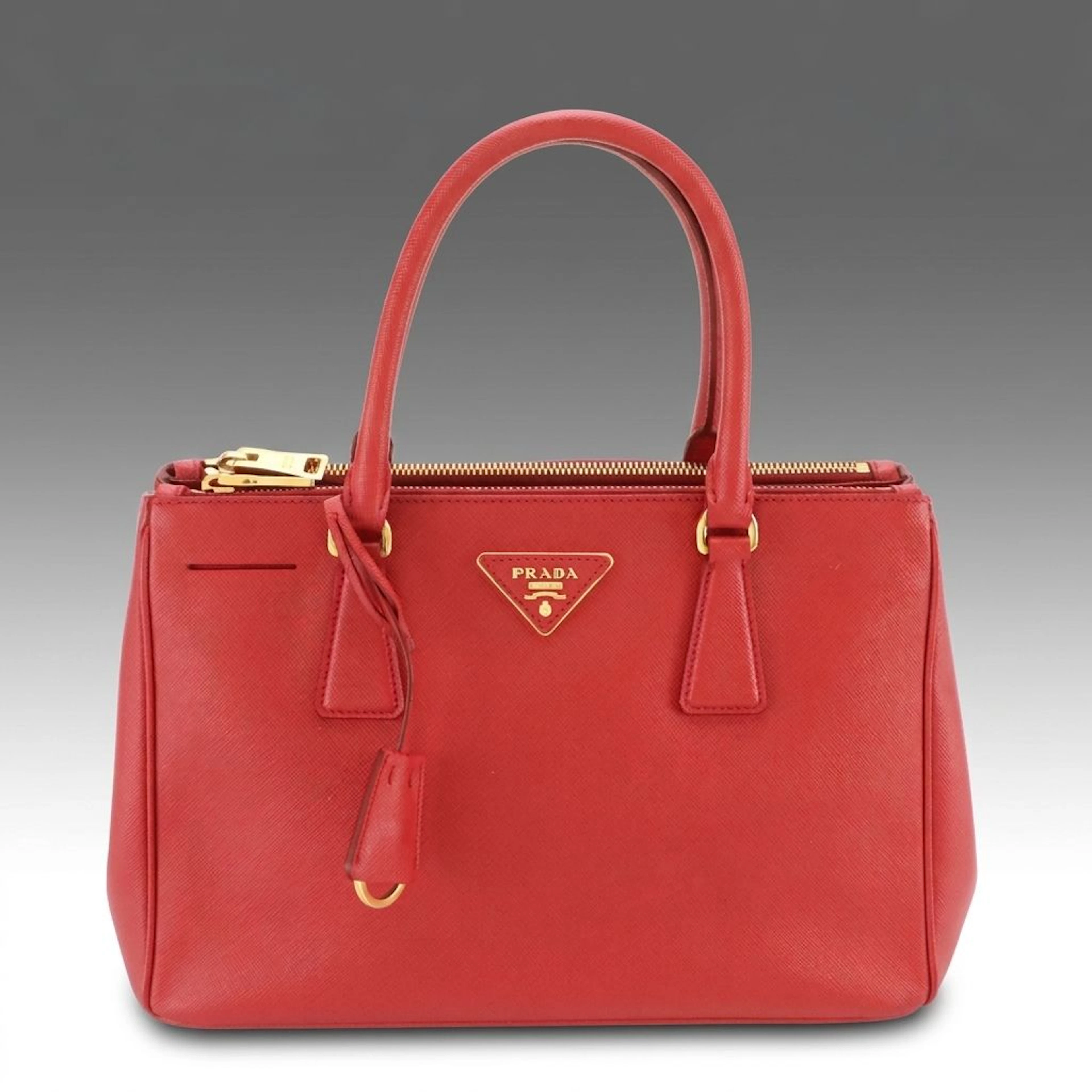 Prada Medium Double Zip Galleria Two-Way Tote Bag in Red Saffiano Leather