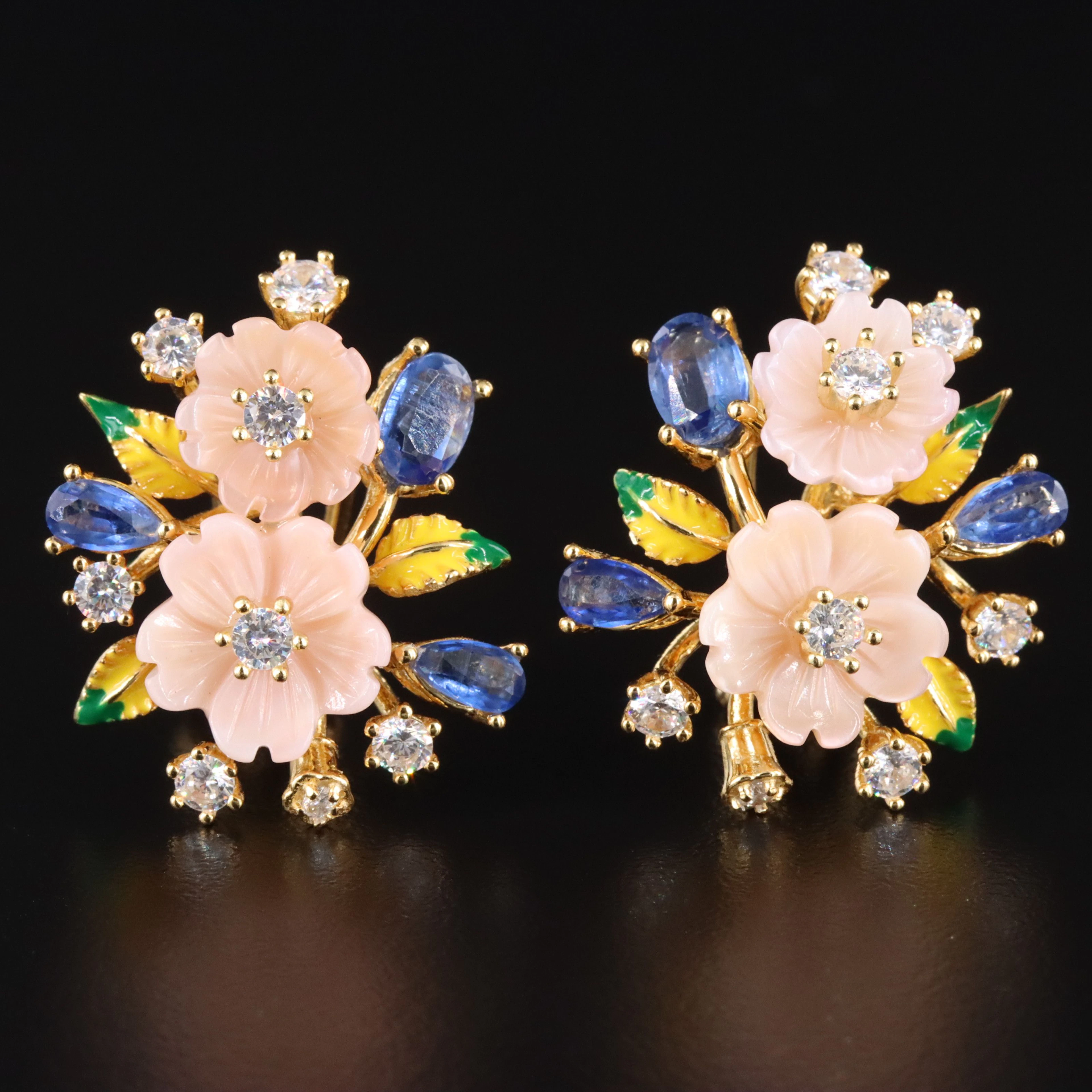 Sterling Mother-of-Pearl and Gemstone Floral Earrings