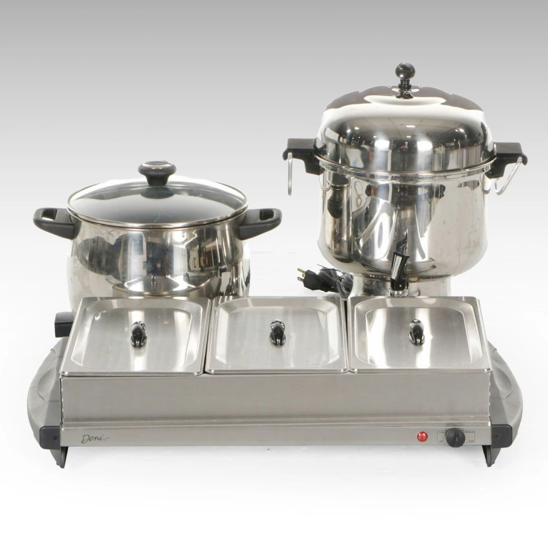 Electric Buffet Server, Automatic Percolator Coffee Urn, and Warming Tray
