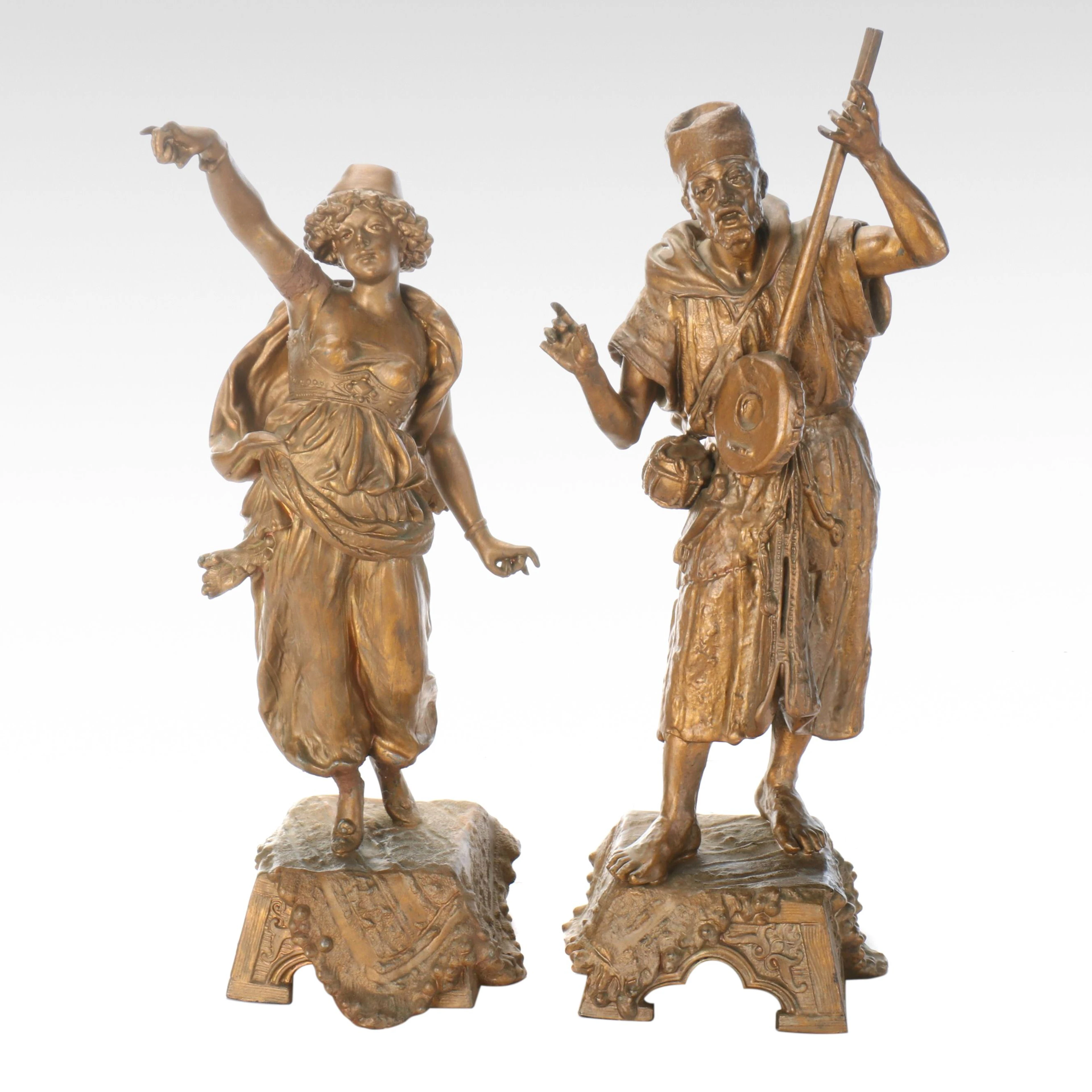 Pair of Victorian Orientalist Painted Spelter Figurines, Late 19th Century