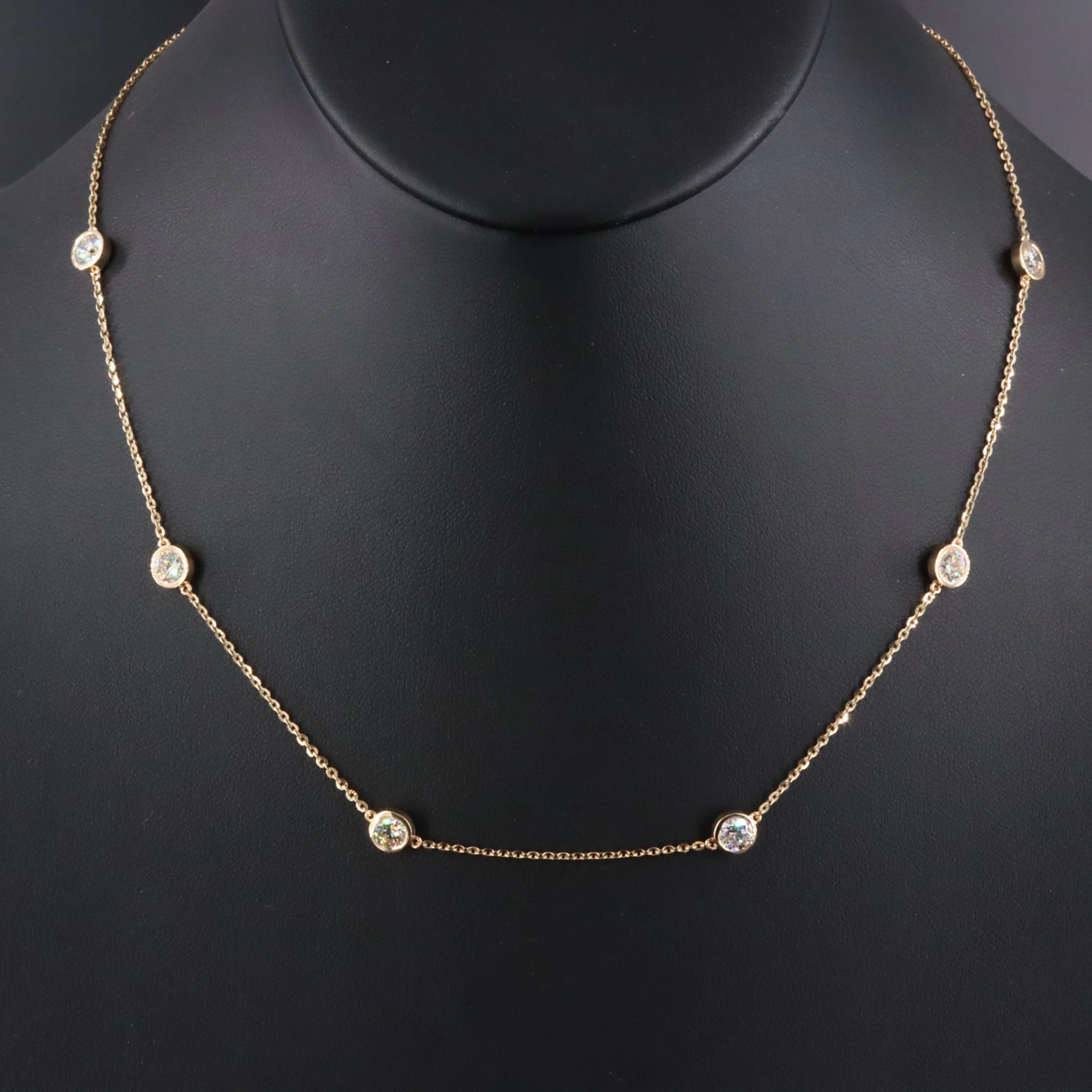 14K 2.43 CTW Diamond Station Necklace with GIA Reports