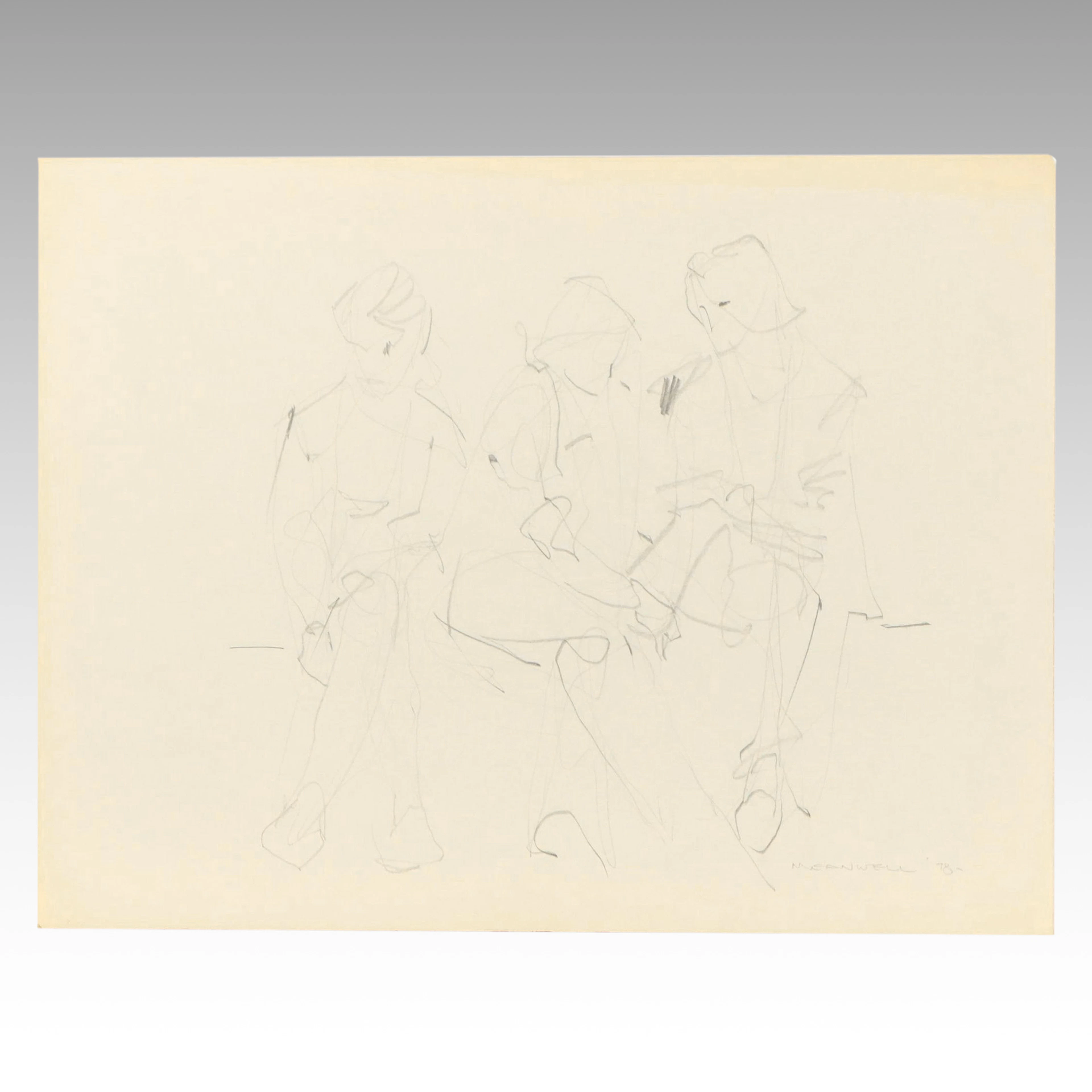 Jack Meanwell Graphite Pencil Drawing: Modern Figural, 1978