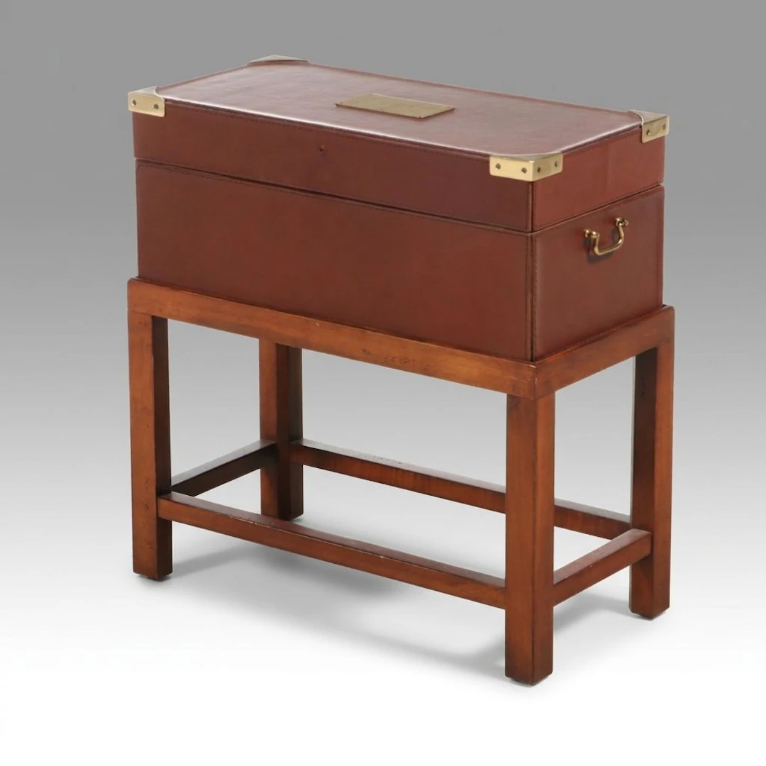 CTH-Sherrill Leather-Bound Trunk on Stand, Late 20th Century