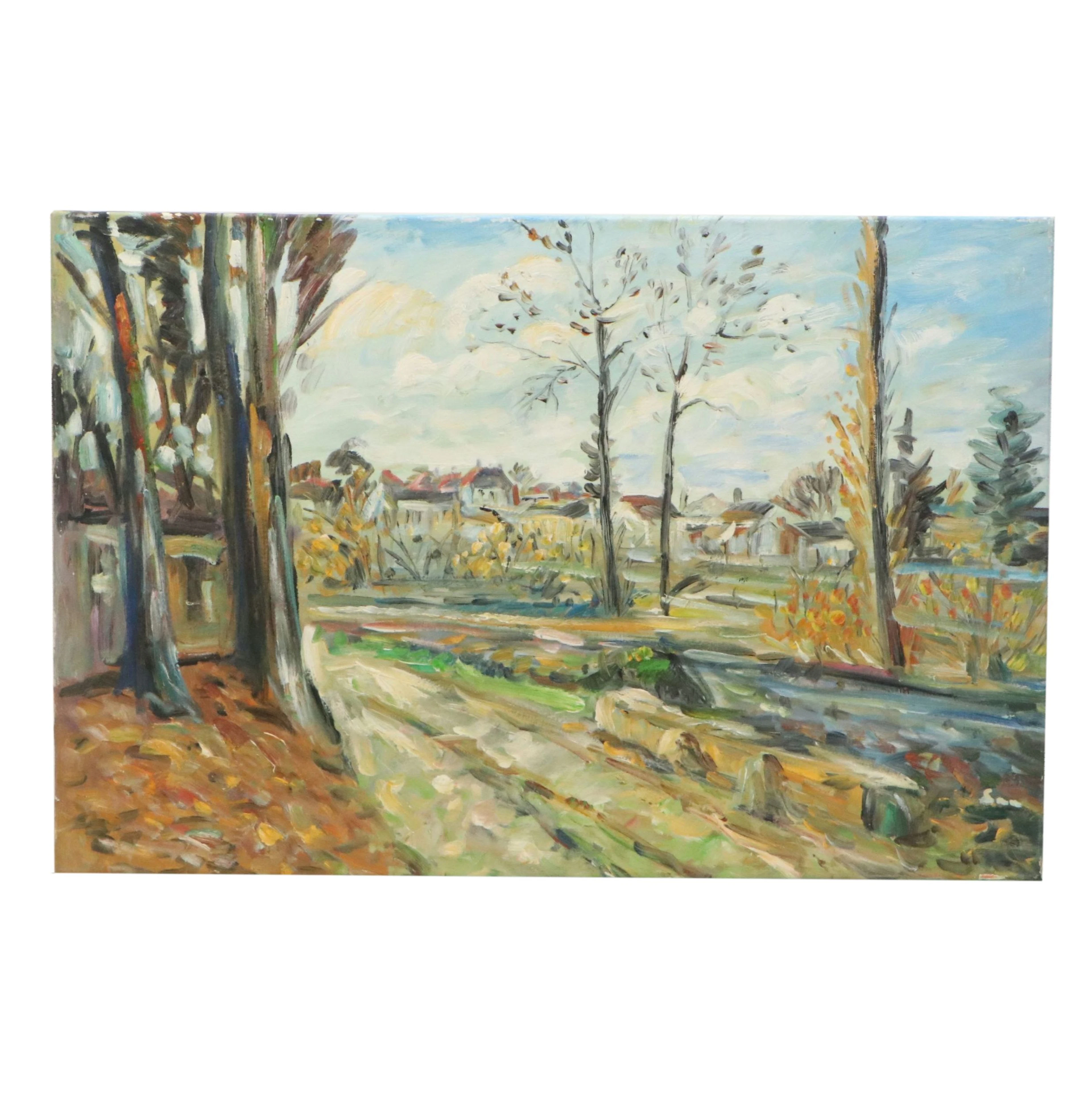 After Camille Pissarro Landscape Oil Painting "Louveciennes"