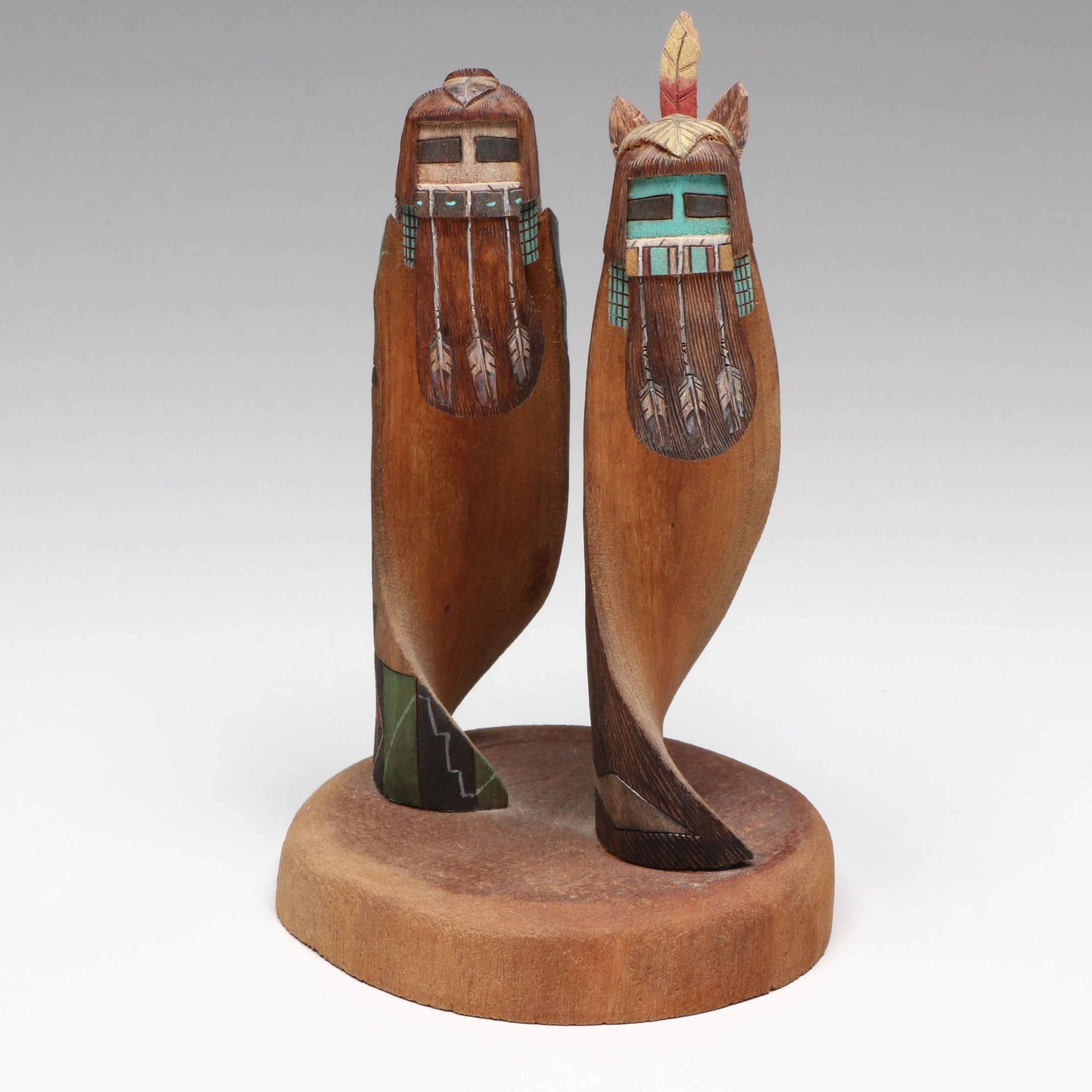Artist Signed "Longhair and Longhair Maiden" Hand-Carved Hopi Kachina