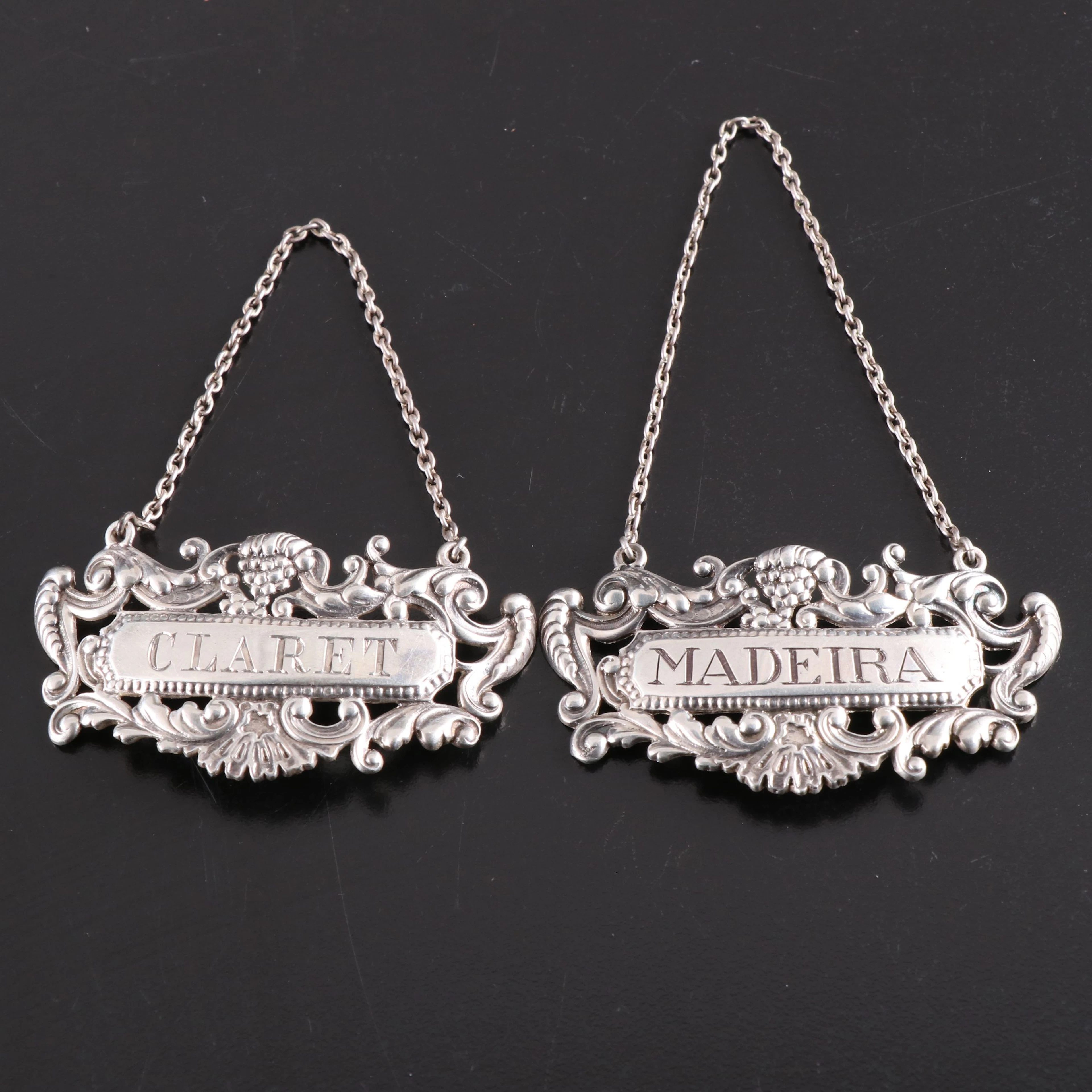 Gorham Sterling Silver "Claret" and "Madeira" Bottle Labels