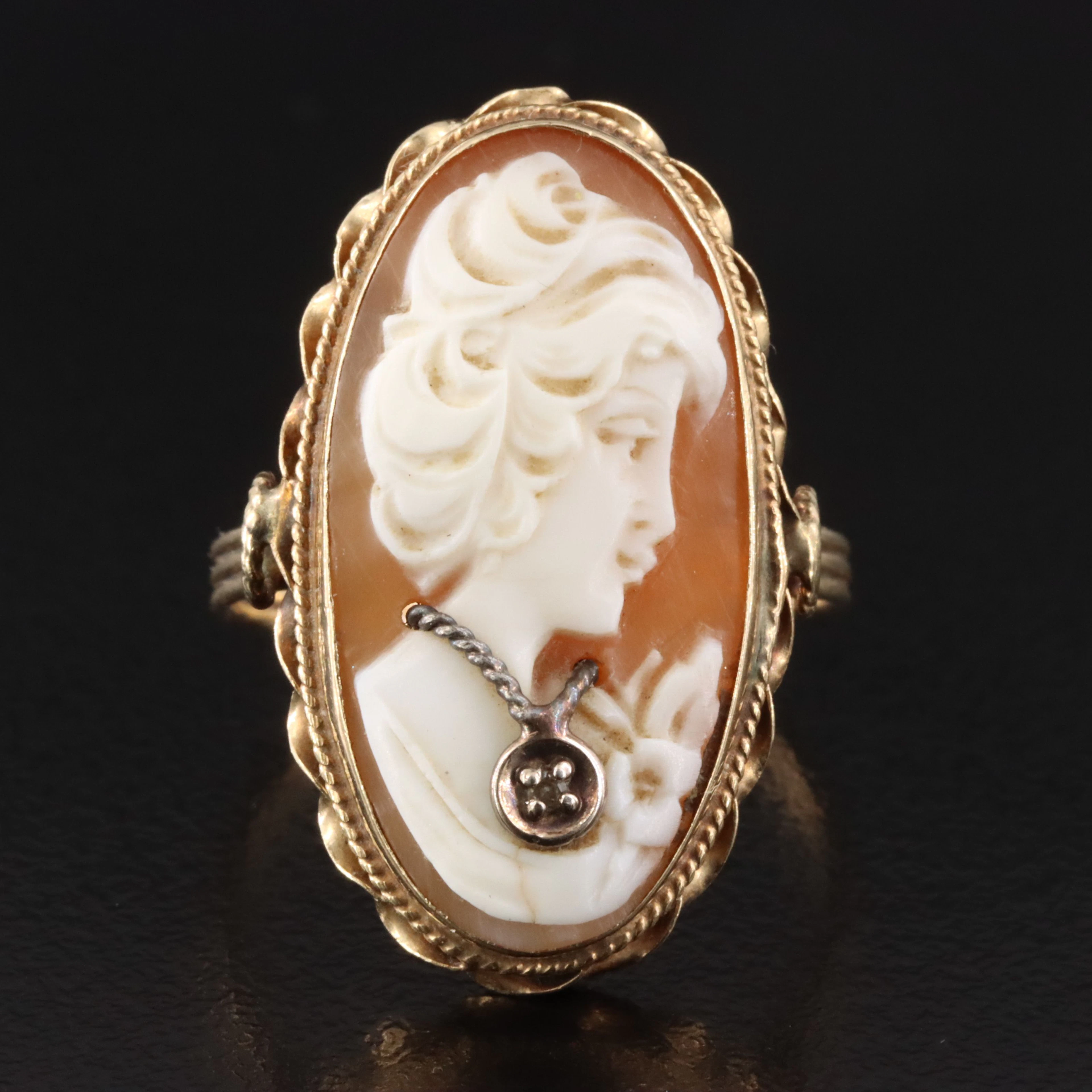 Vintage 14K Cameo Habillé Ring with Diamond Accent
