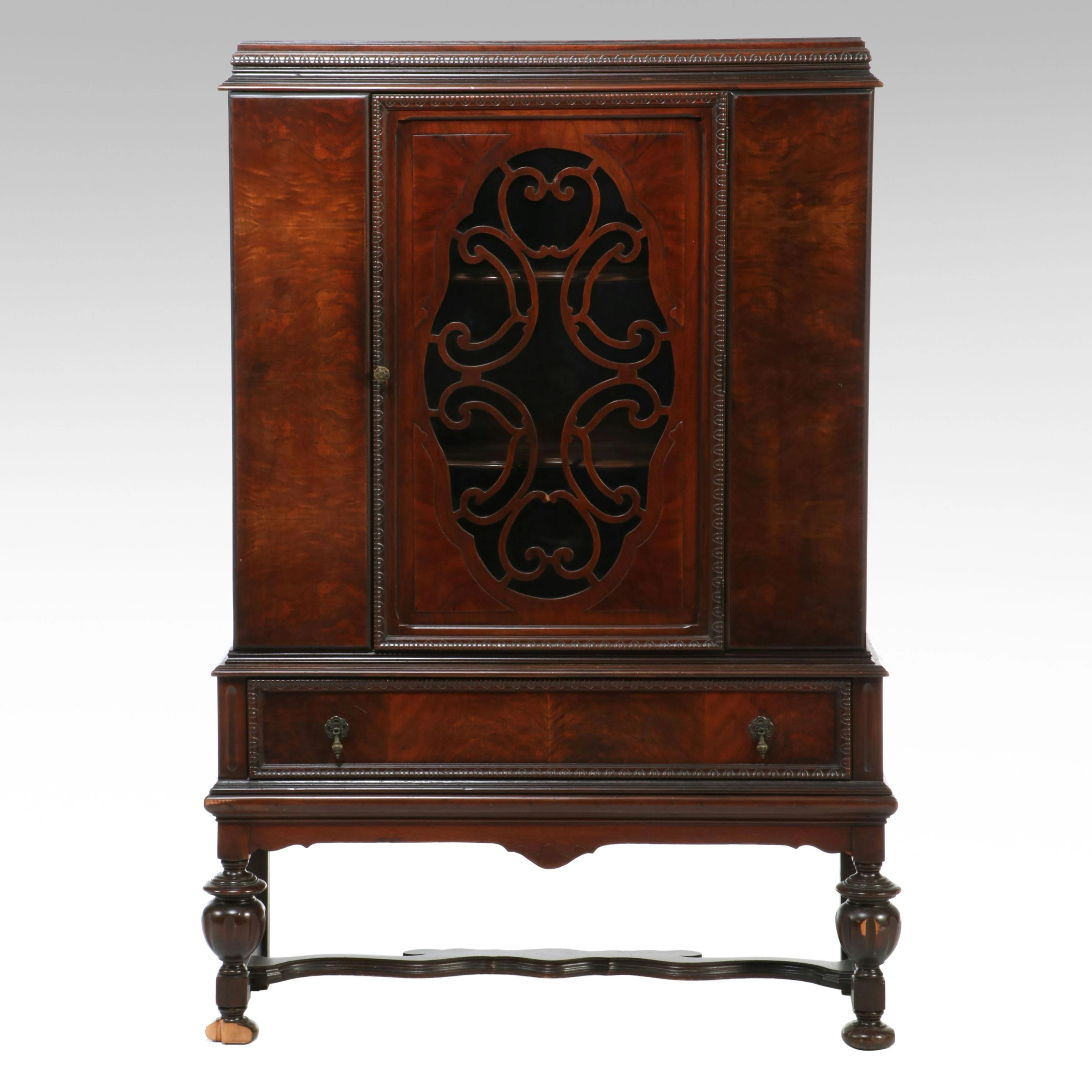 Jacobean Revival Carved Walnut Cabinet on Stand, Early 20th Century