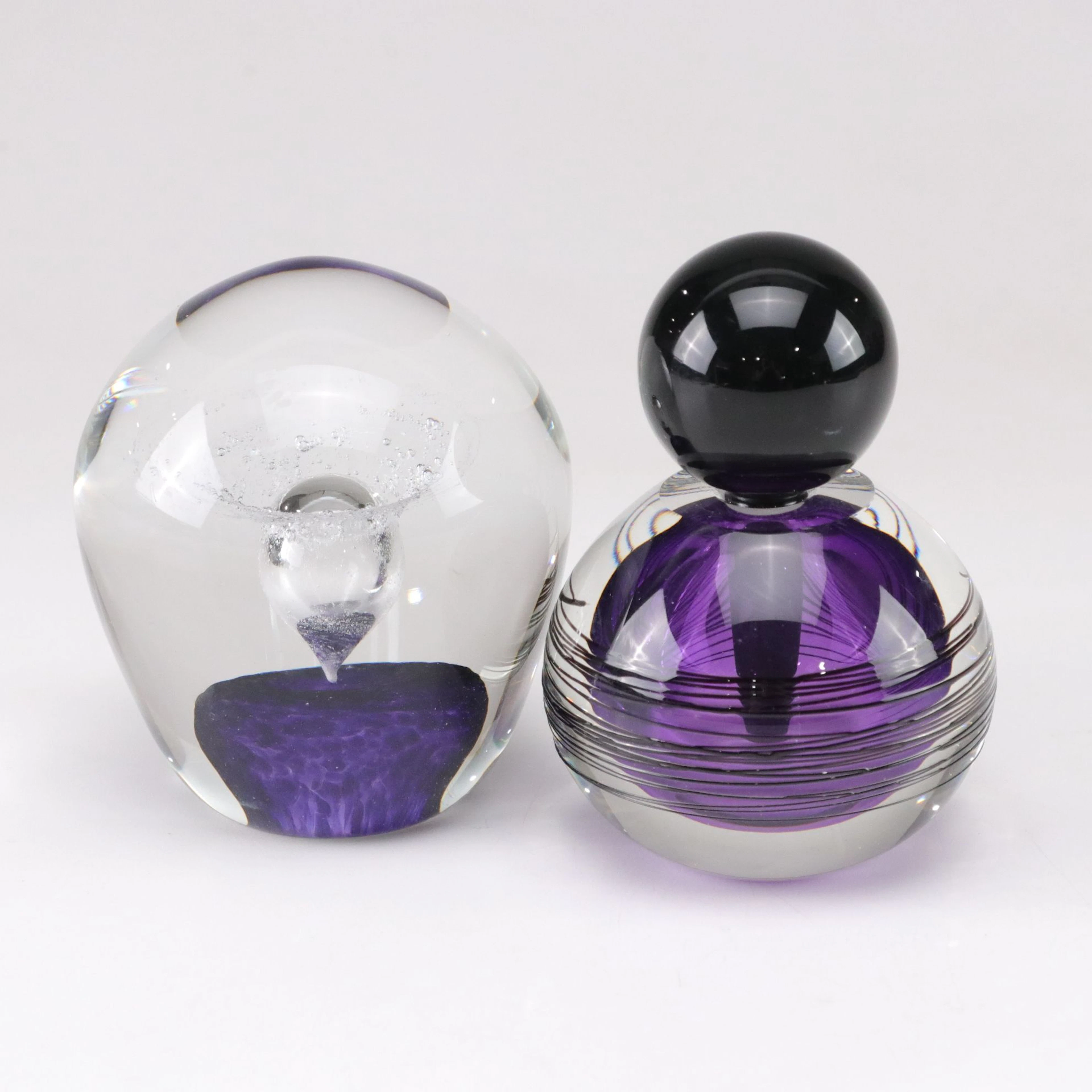 Correia "Purple Web" Art Glass Perfume Bottle and Paperweight