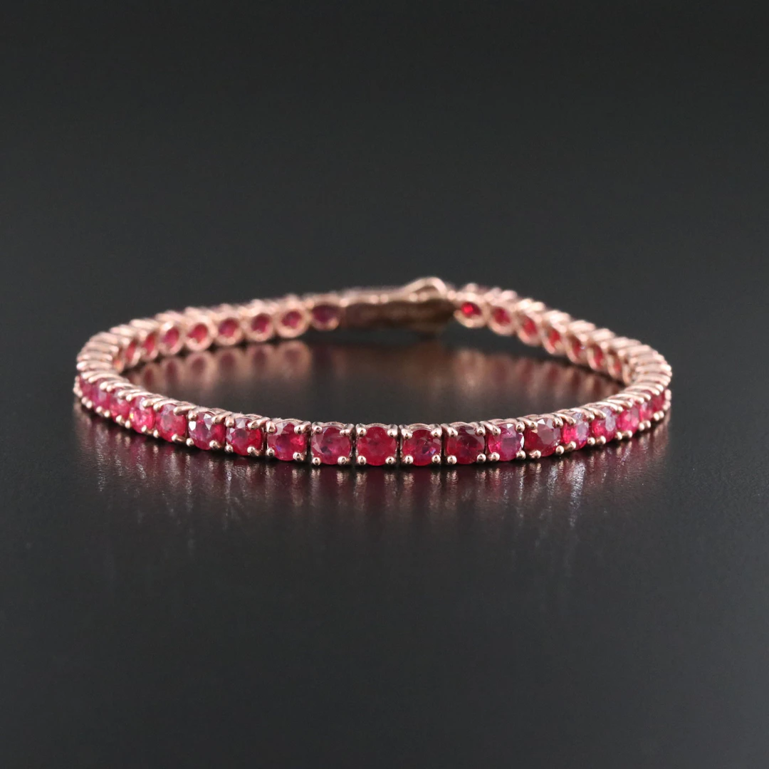 14K 10.99 CTW Ruby Rose Gold Line Bracelet with IGI Report