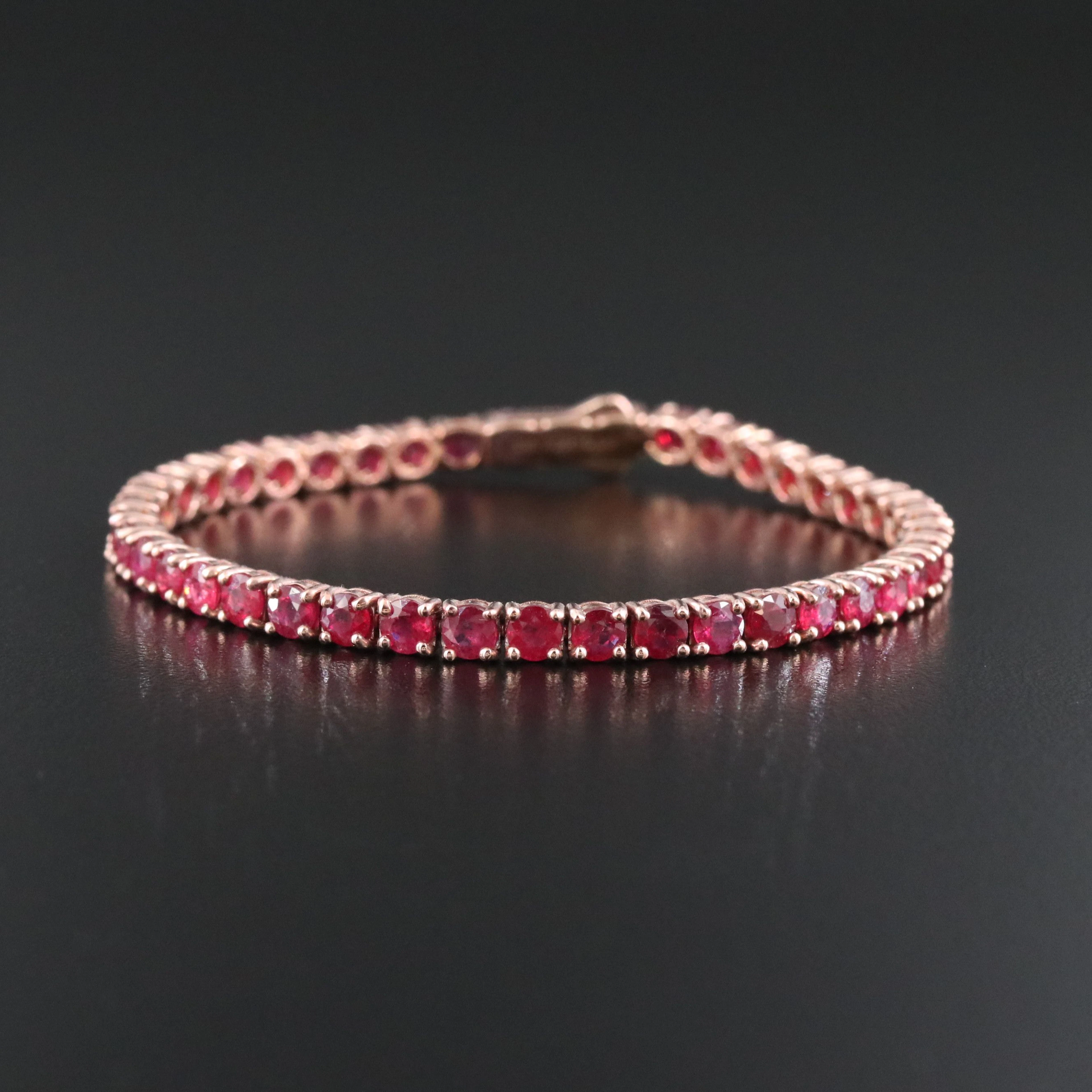 14K 10.99 CTW Ruby Rose Gold Line Bracelet with IGI Report