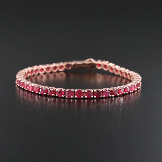 14K 10.99 CTW Ruby Rose Gold Line Bracelet with IGI Report