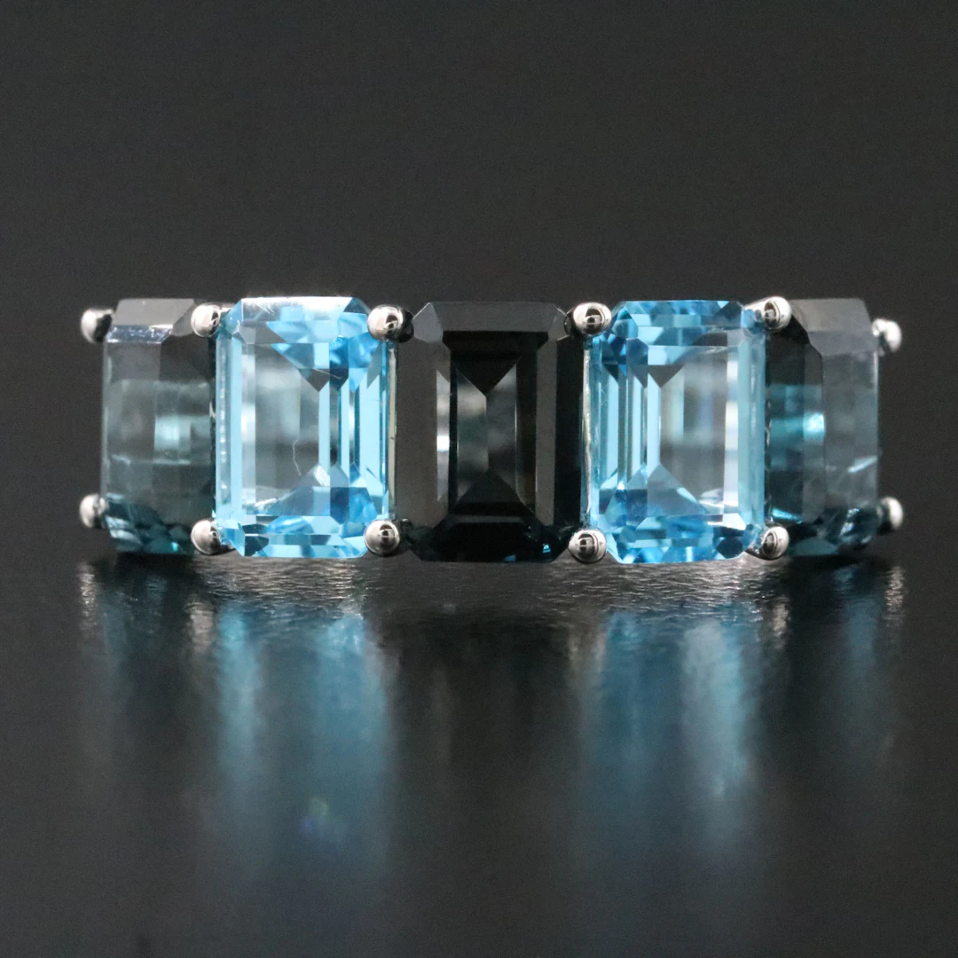 14K London and Swiss Blue Topaz Ring