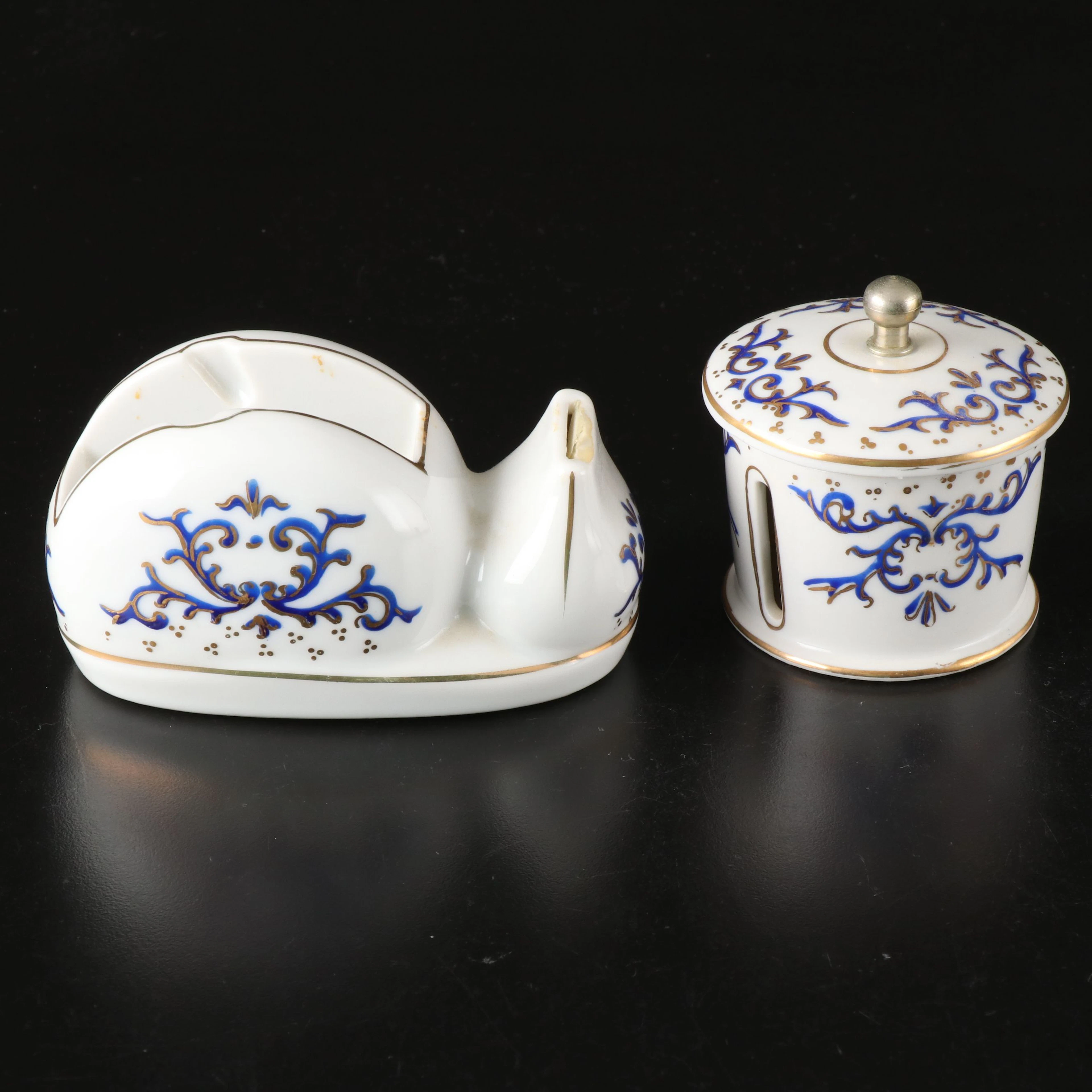 Japanese Blue and White Porcelain Tape Dispenser and Stamp Holder