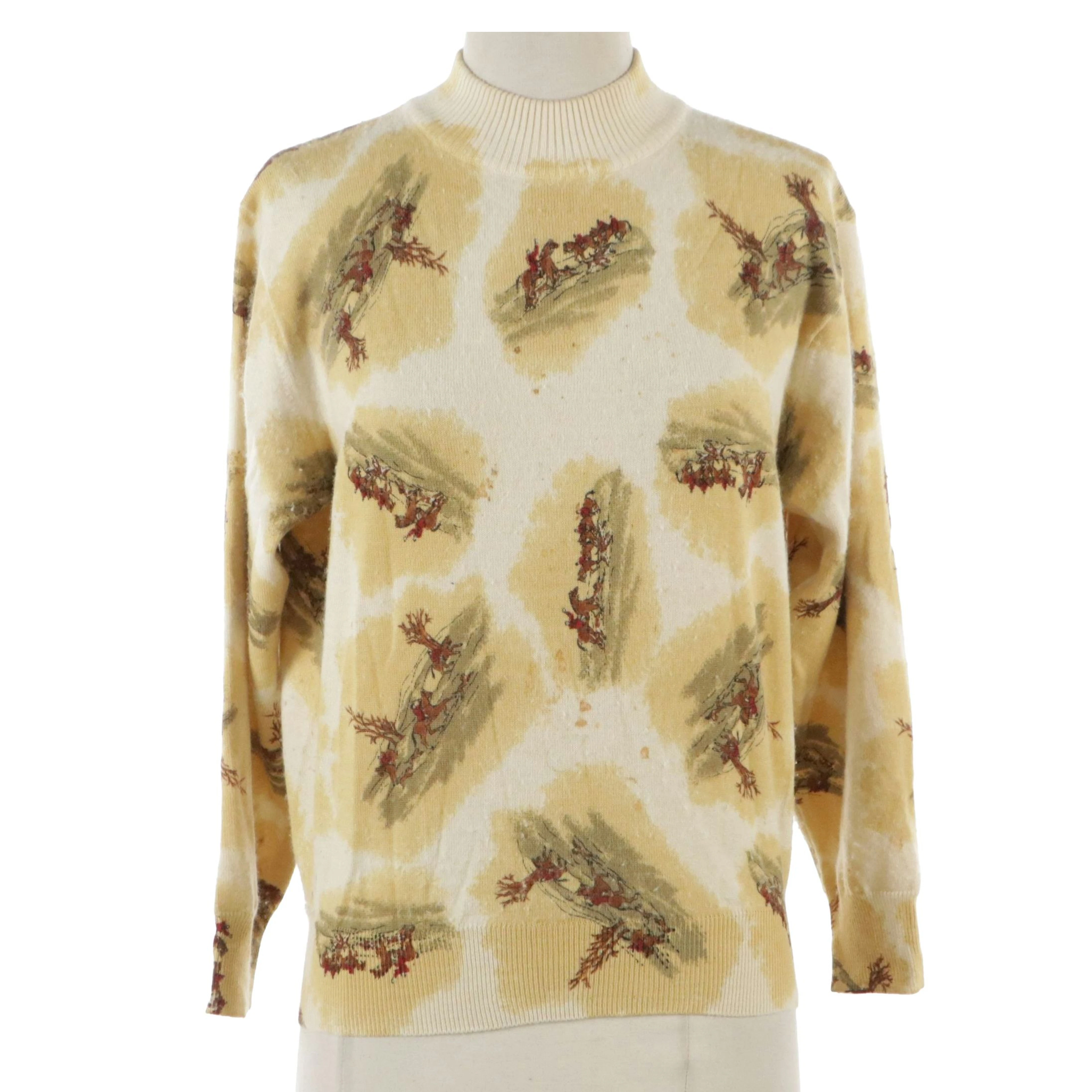 Christian Dior Sports Equestrian Hunting Print Knit Mock-Neck Sweater