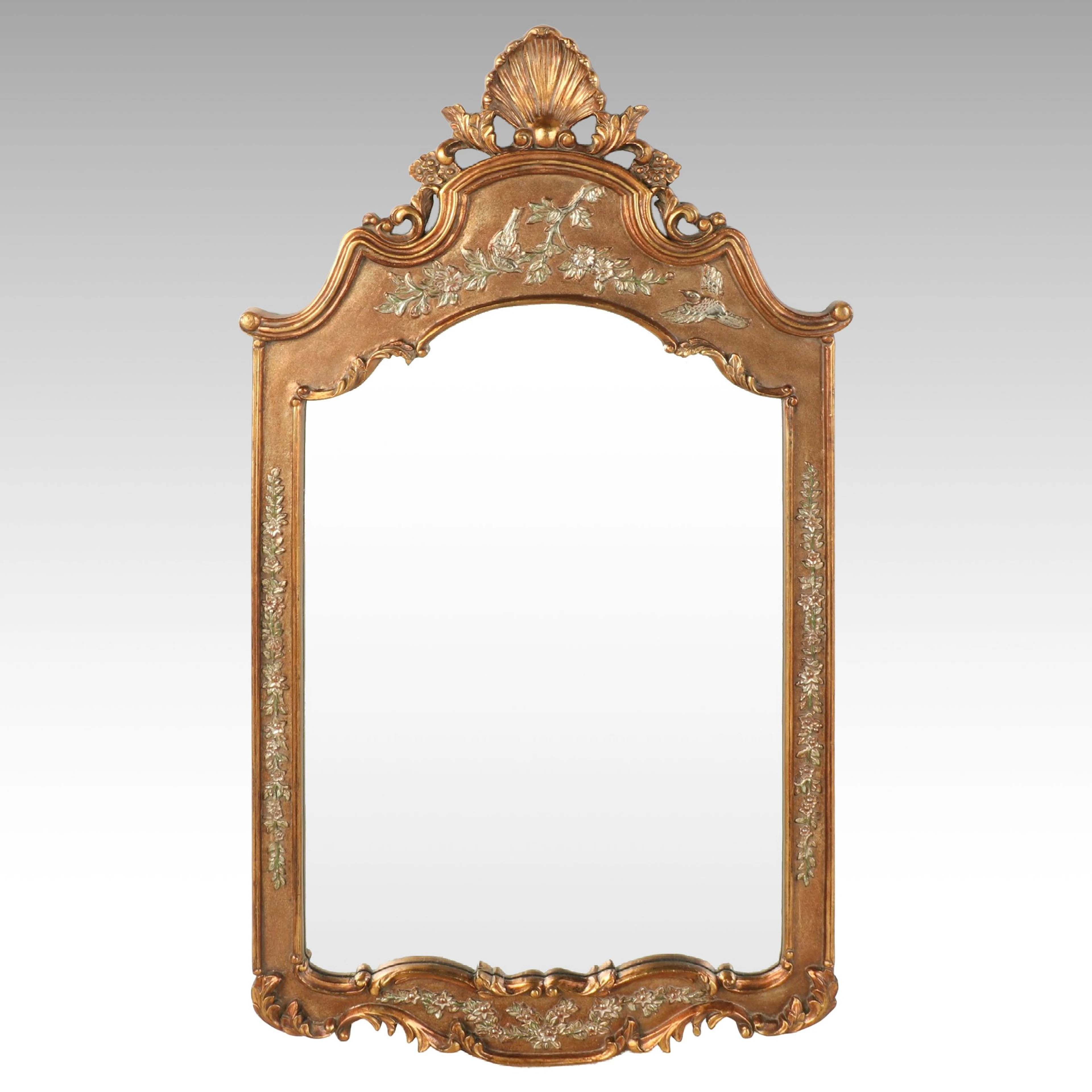 Rococo Style Giltwood Bird and Floral Wall Mirror