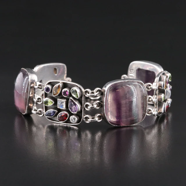 Nicky Butler Sterling Bracelet Including Fluorite, Moonstone and Amethyst