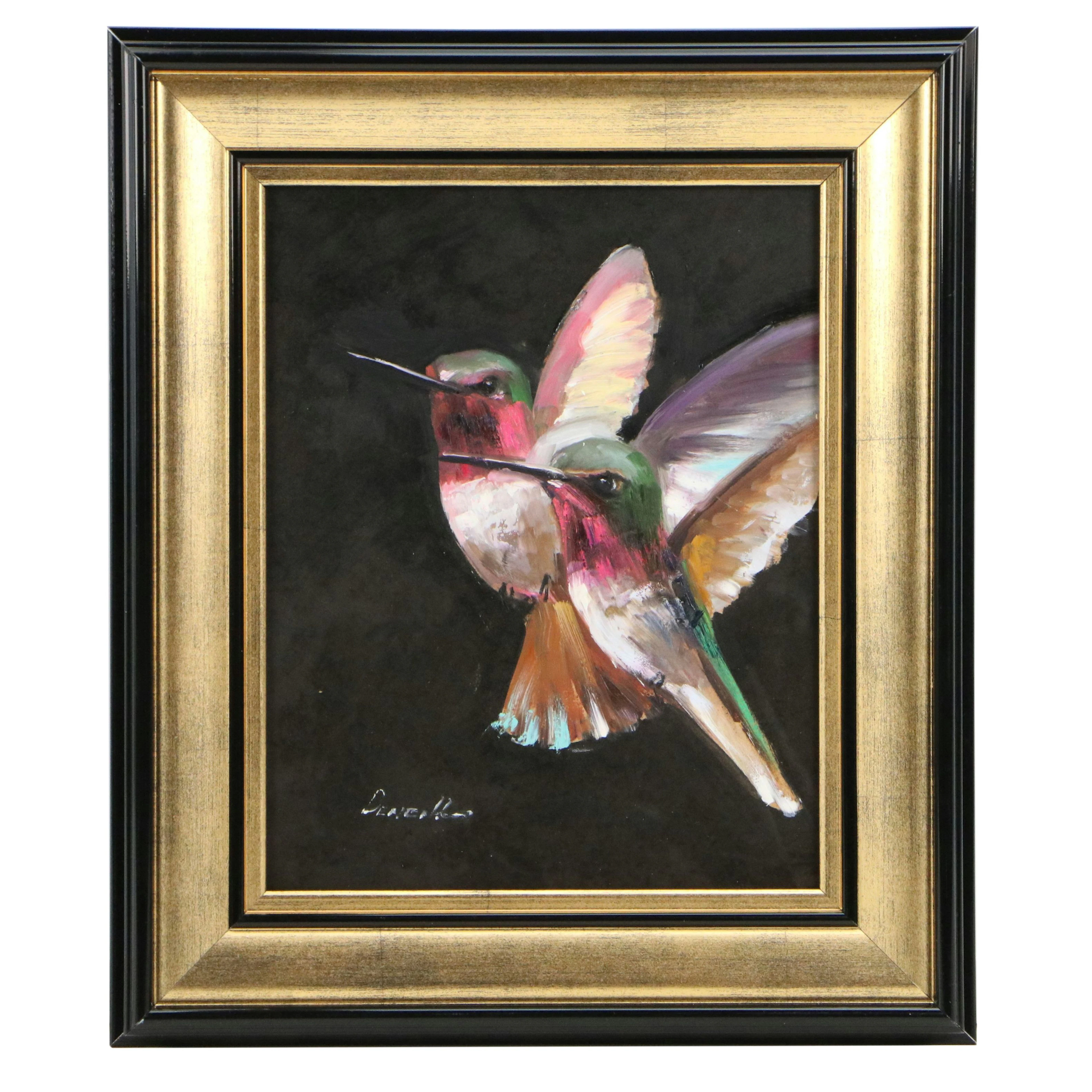 Natalie Demenko Oil Painting of Hummingbirds, 21st Century