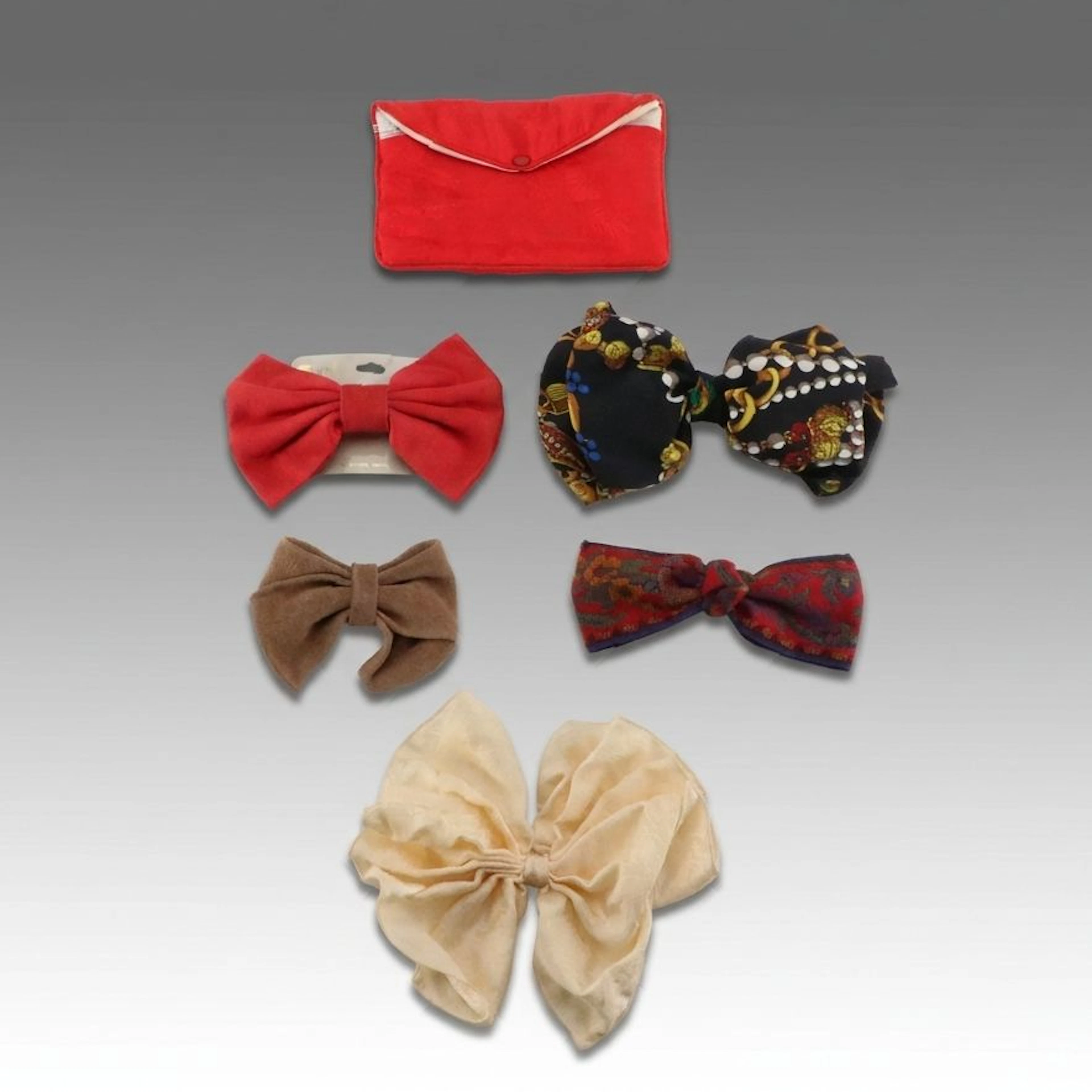 Riviera Collection Bow Barrettes, Other Fabric Brooch Pin, and Jewelry Pouch