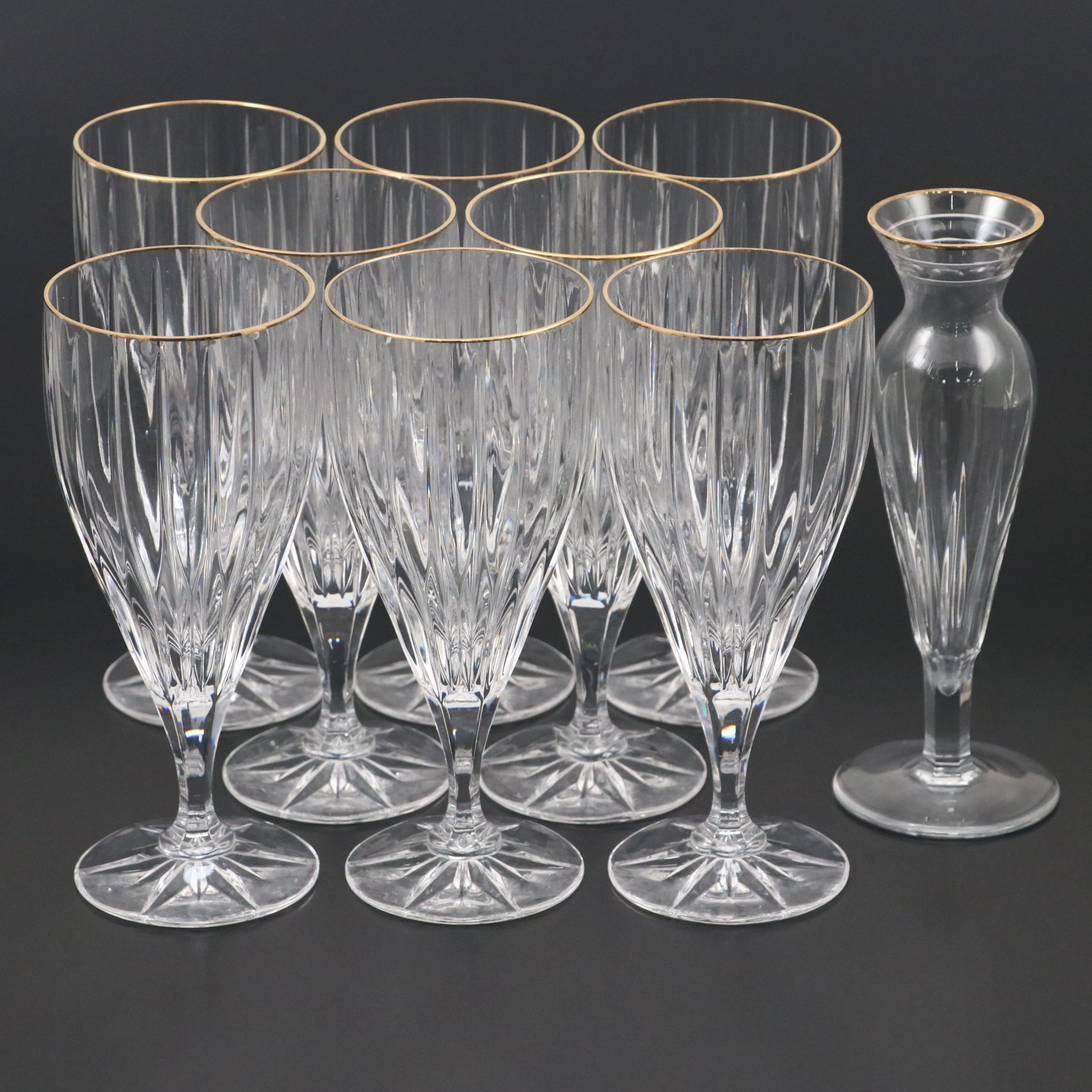 Waterford Crystal "Hanover Gold" Bud Vase and Mikasa "Golden Tiara" Stemware