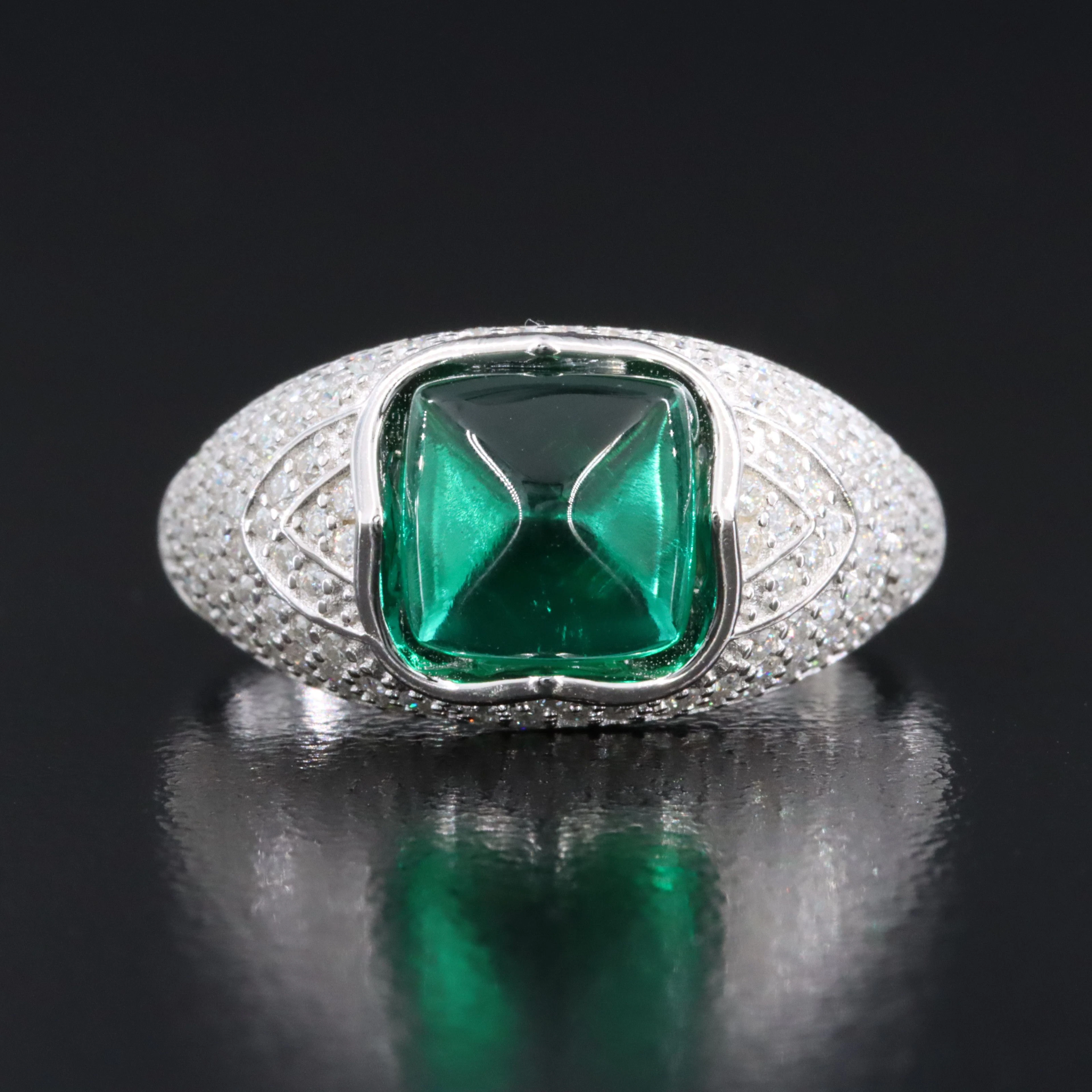 Sterling Emerald and Moissanite Ring