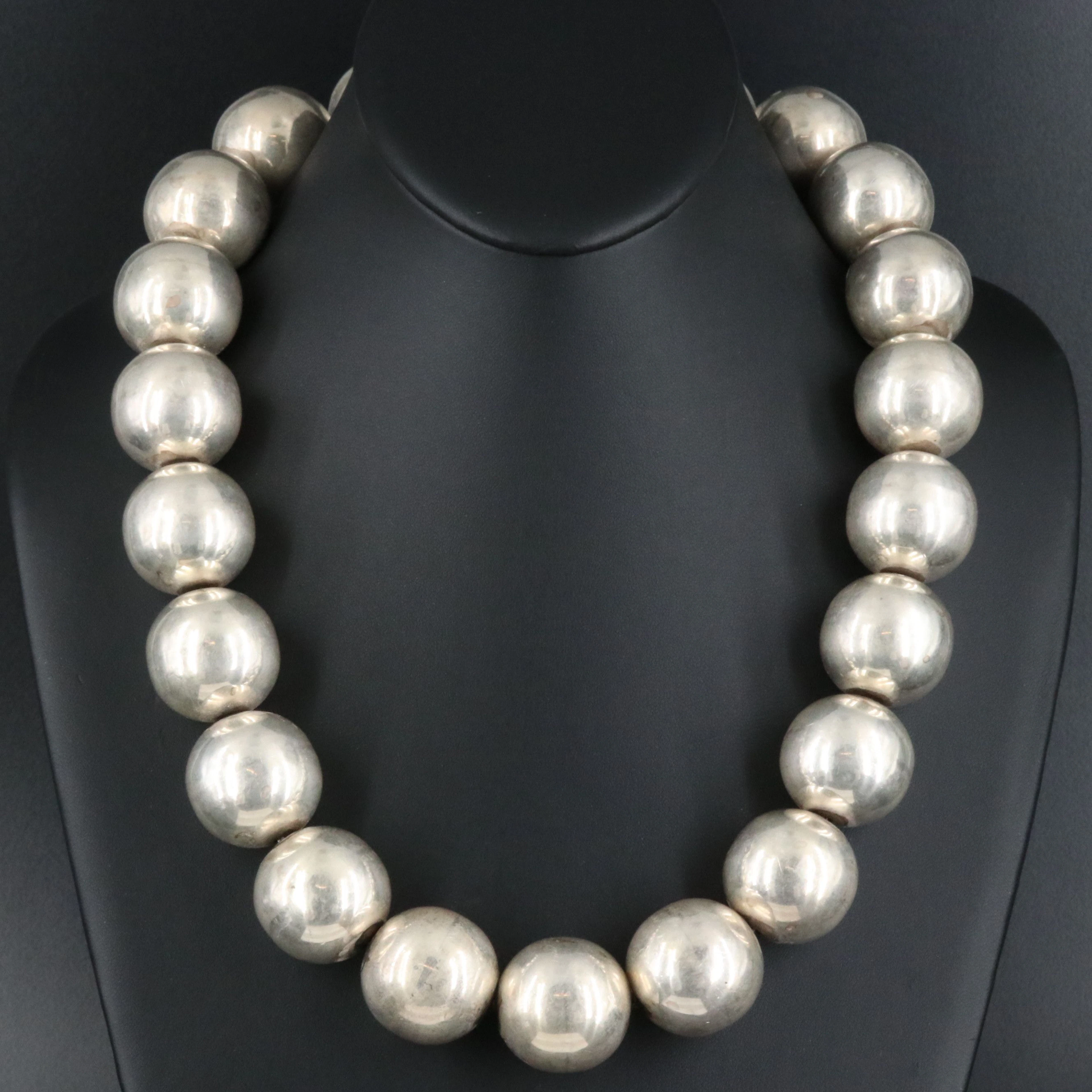Vintage Taxco, Mexico Sterling Bead Necklace