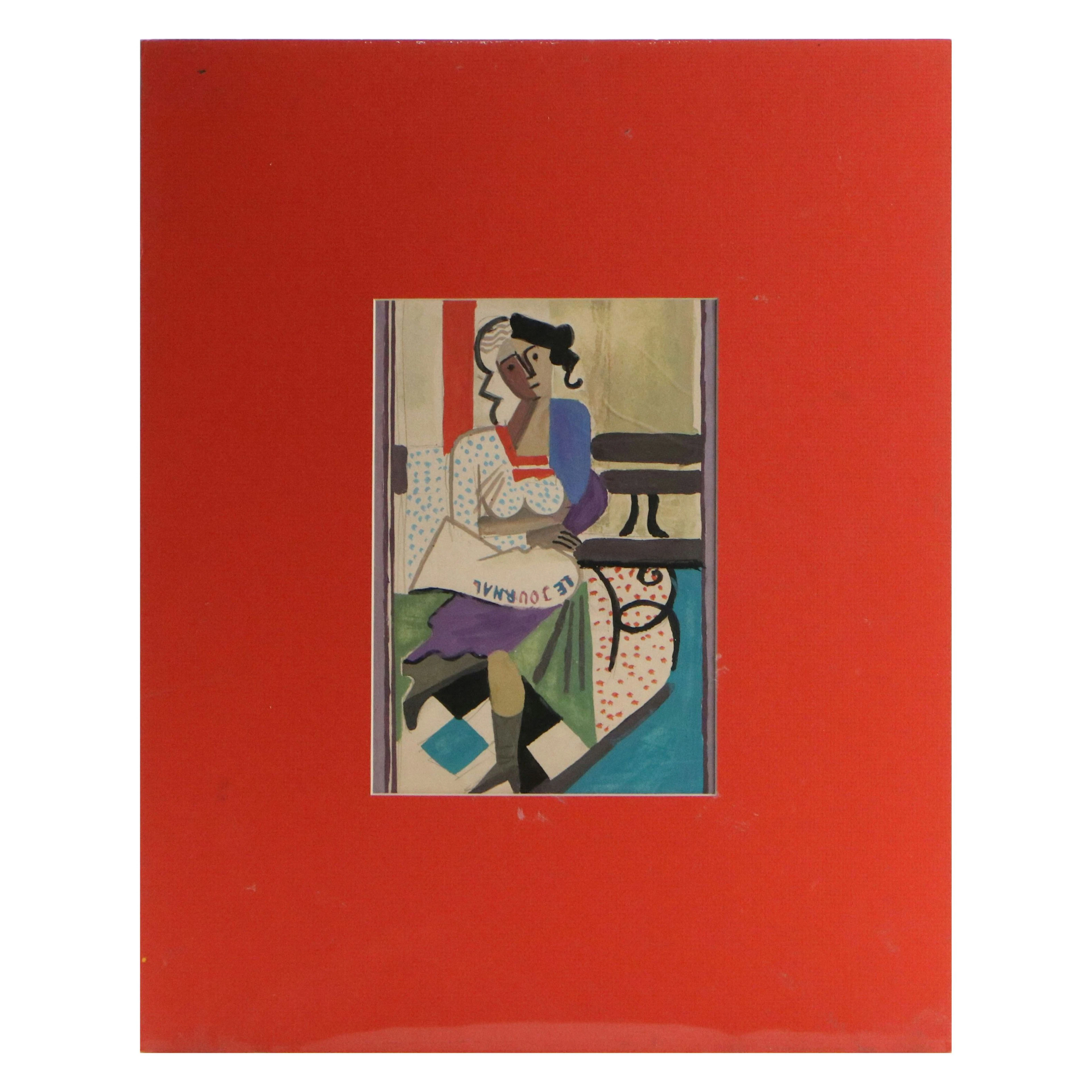 Andre Lhote Cubist Style Mixed Media Painting of Seated Woman