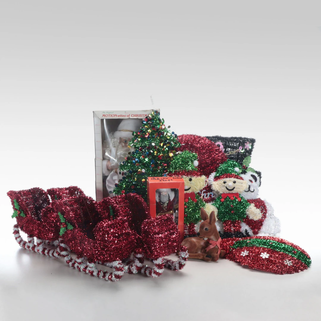 Motionettes Animated Santa with Other Holiday Décor, Mid to Late 20th Century