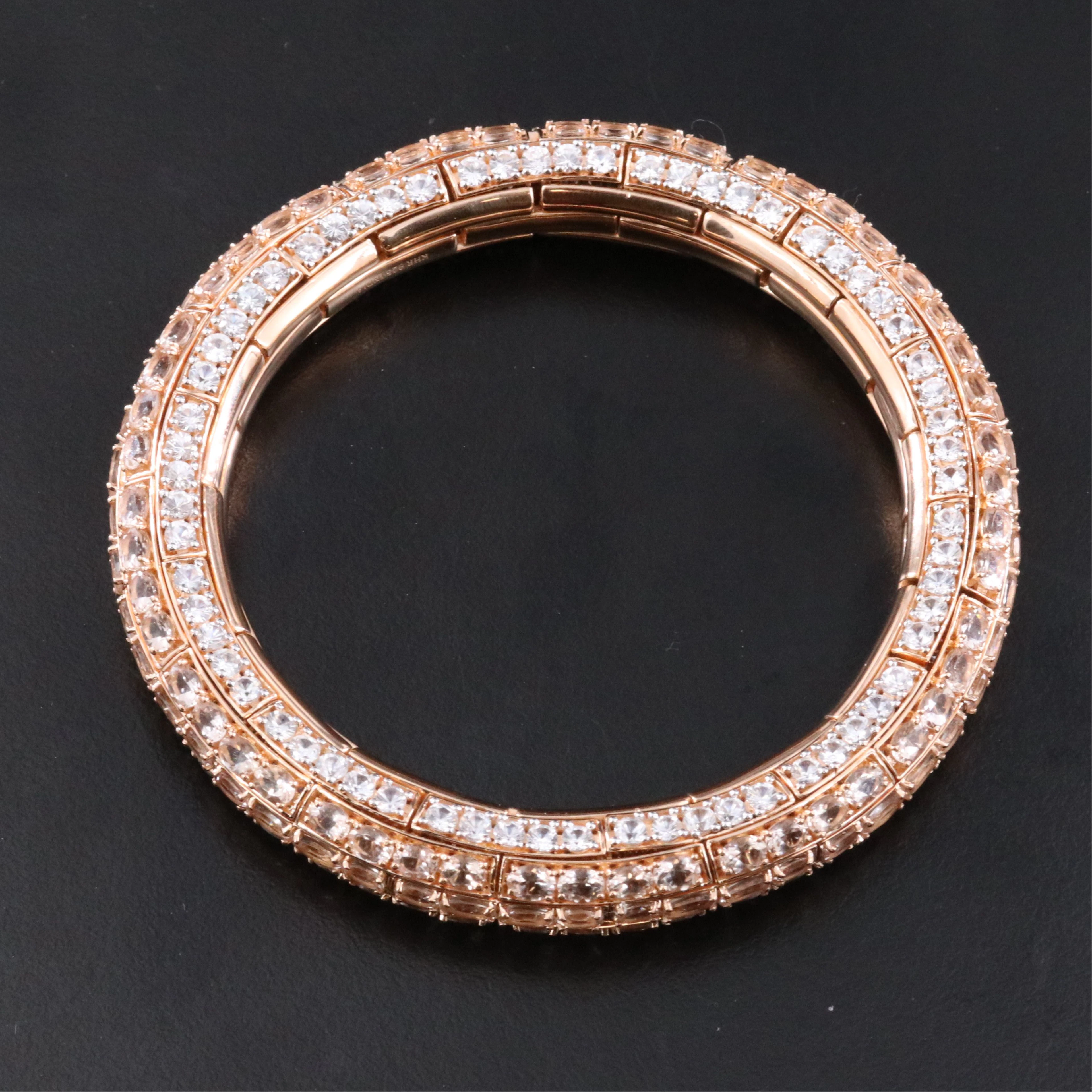 Sterling Morganite and White Zircon Expandable Bangle Bracelet