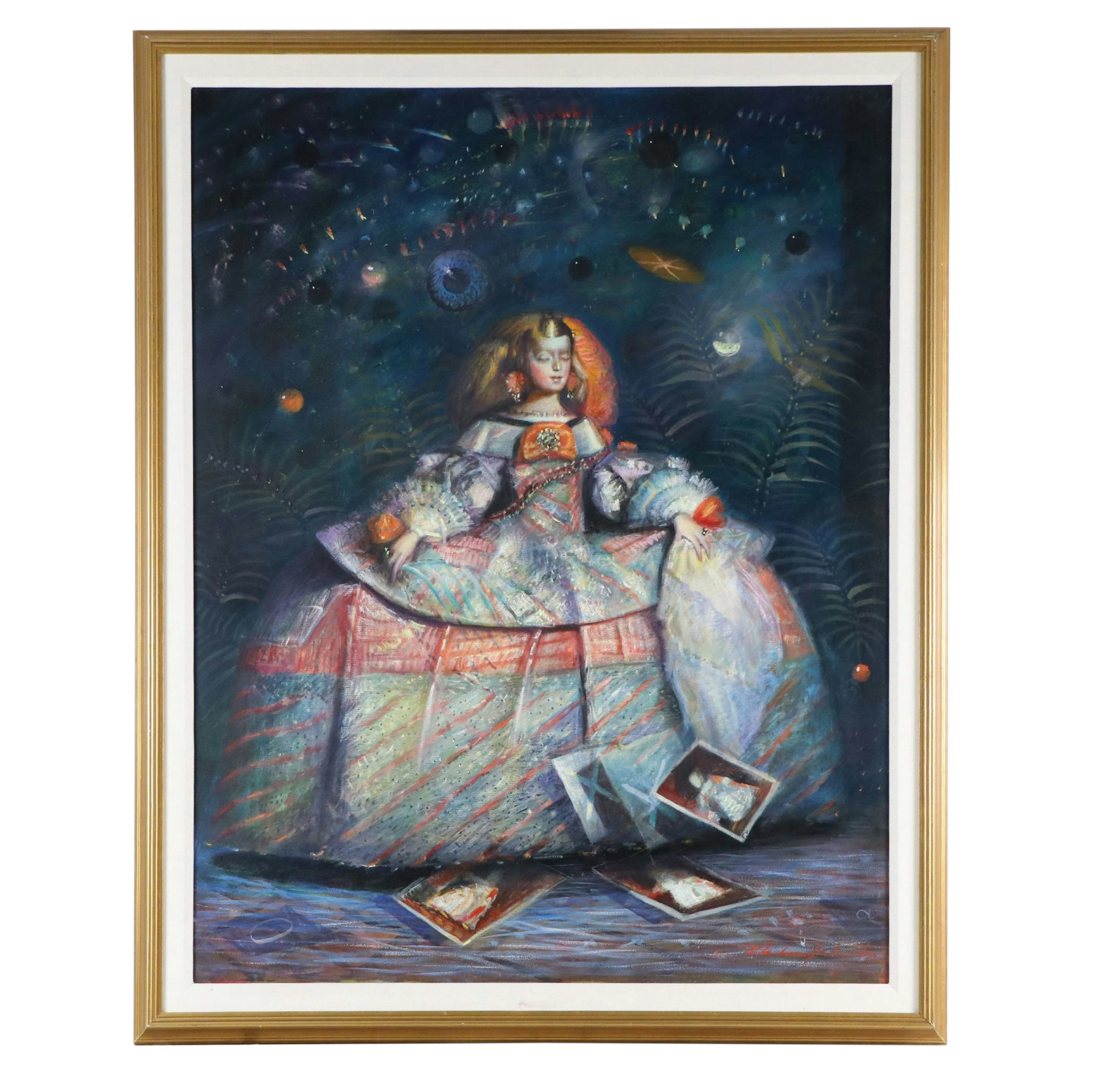 Wladimir Zabaleta Oil Painting "El Juego de Soñar Despierto," Late 20th Century