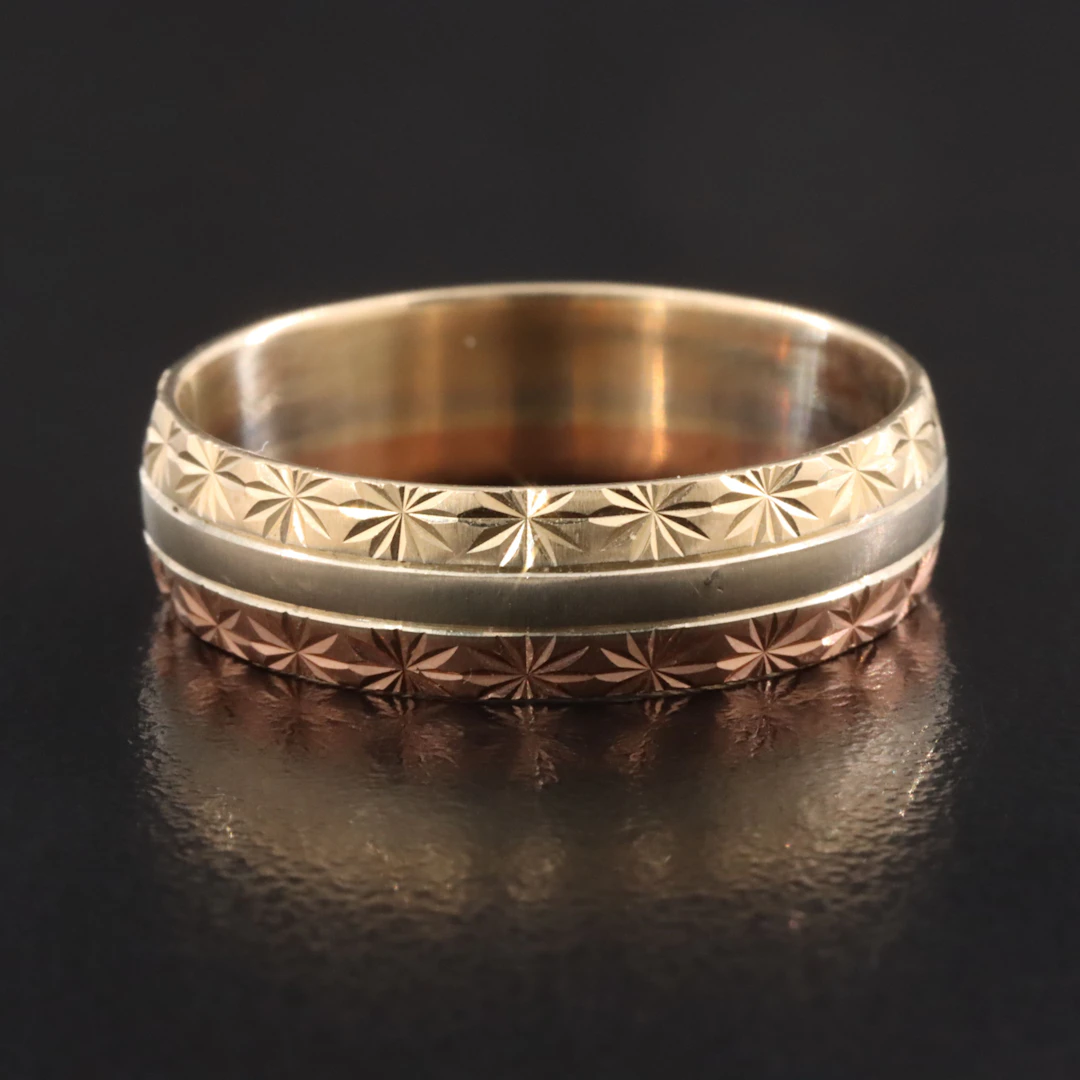 14K Tri-Color Starburst Band