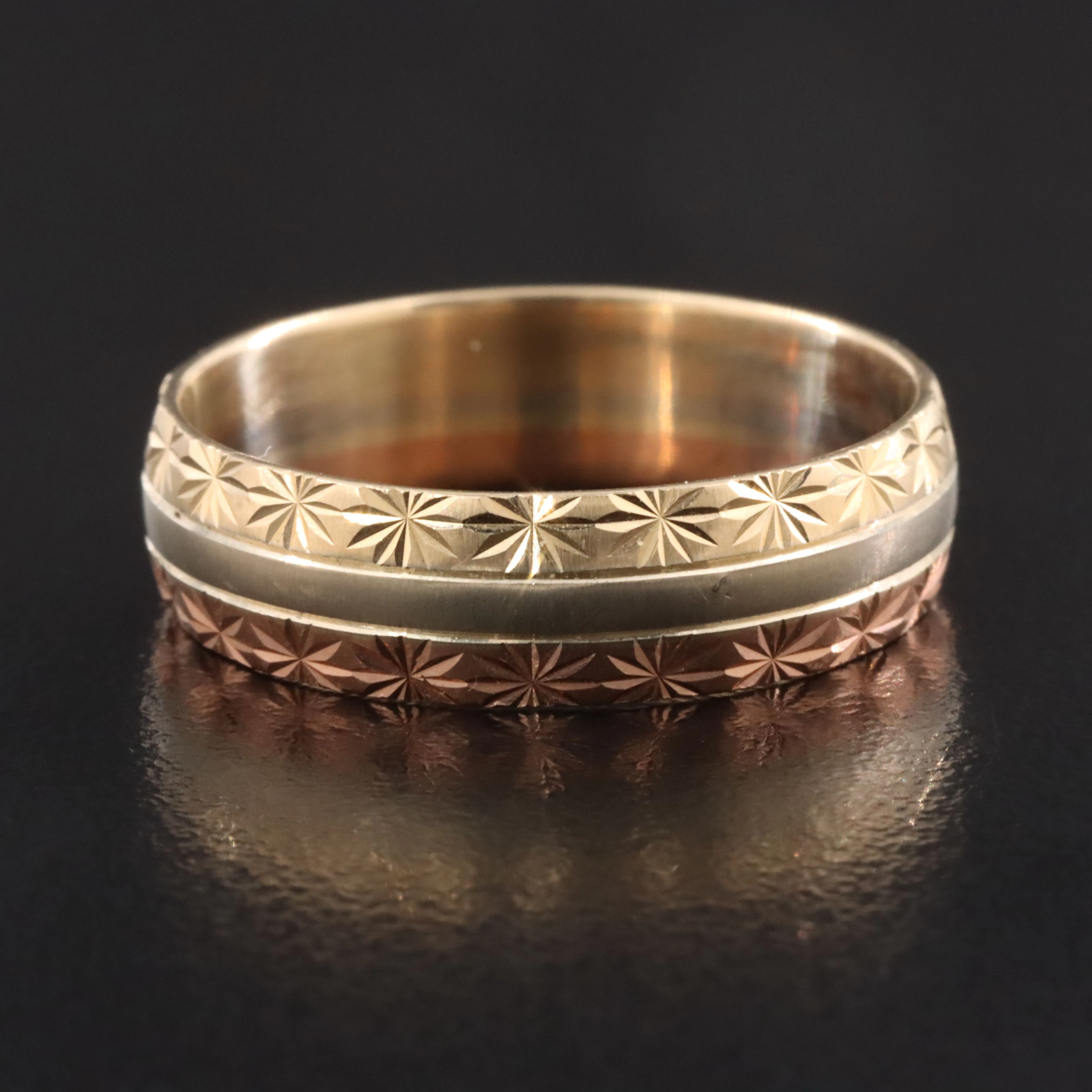14K Tri-Color Starburst Band
