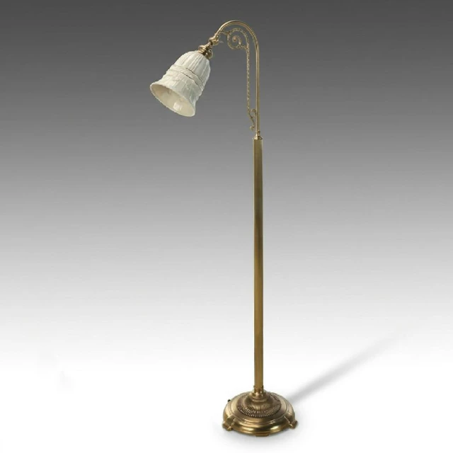 Brass Curved Goose Neck Floor Lamp with Cream Ceramic Shade, 2000