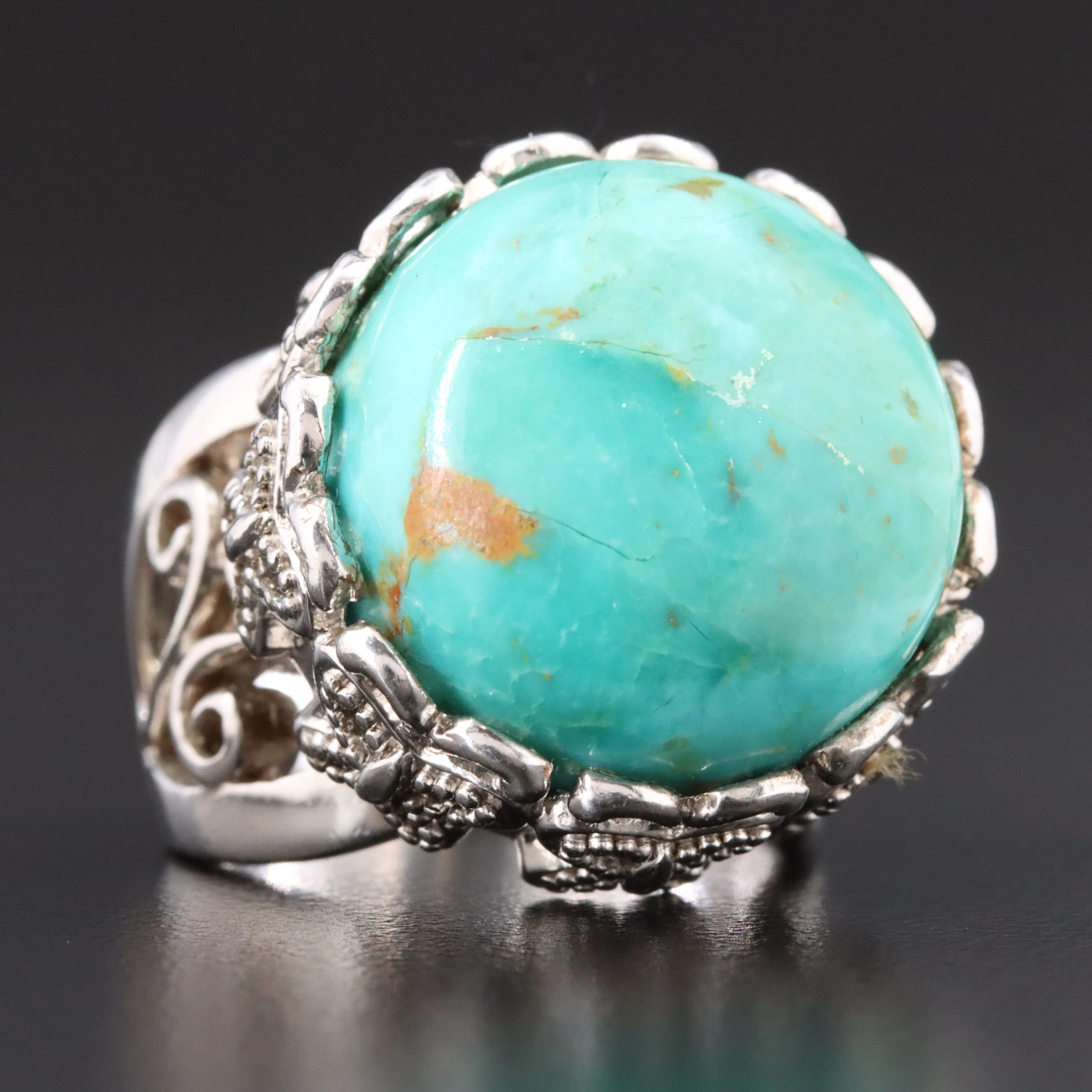 Sterling Turquoise Ring with Butterfly Trim