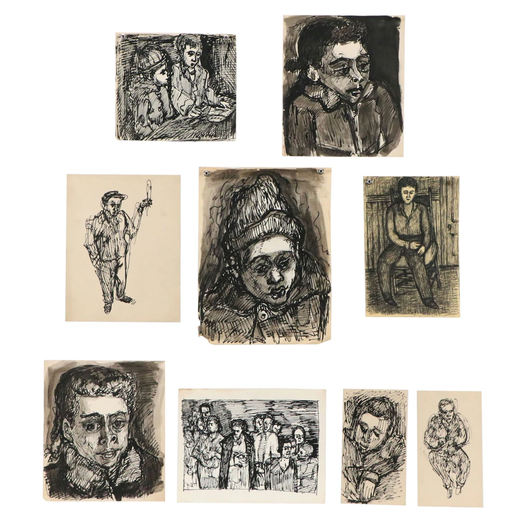 Achillo "Achi" Sullo Ink Drawings of Boy and Figures