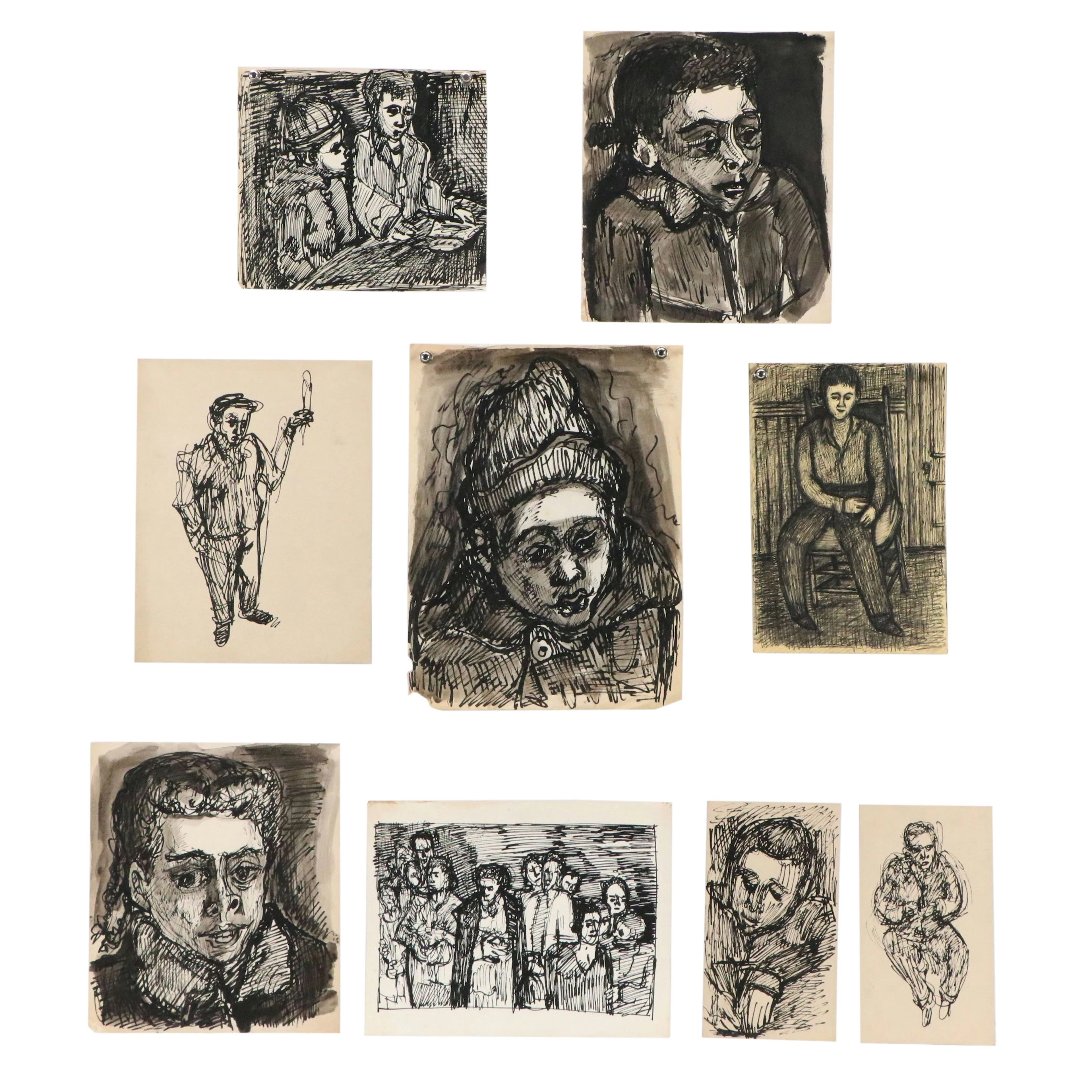 Achillo "Achi" Sullo Ink Drawings of Boy and Figures