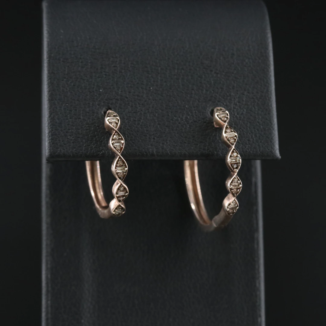 Sterling Diamond Hoop Earrings