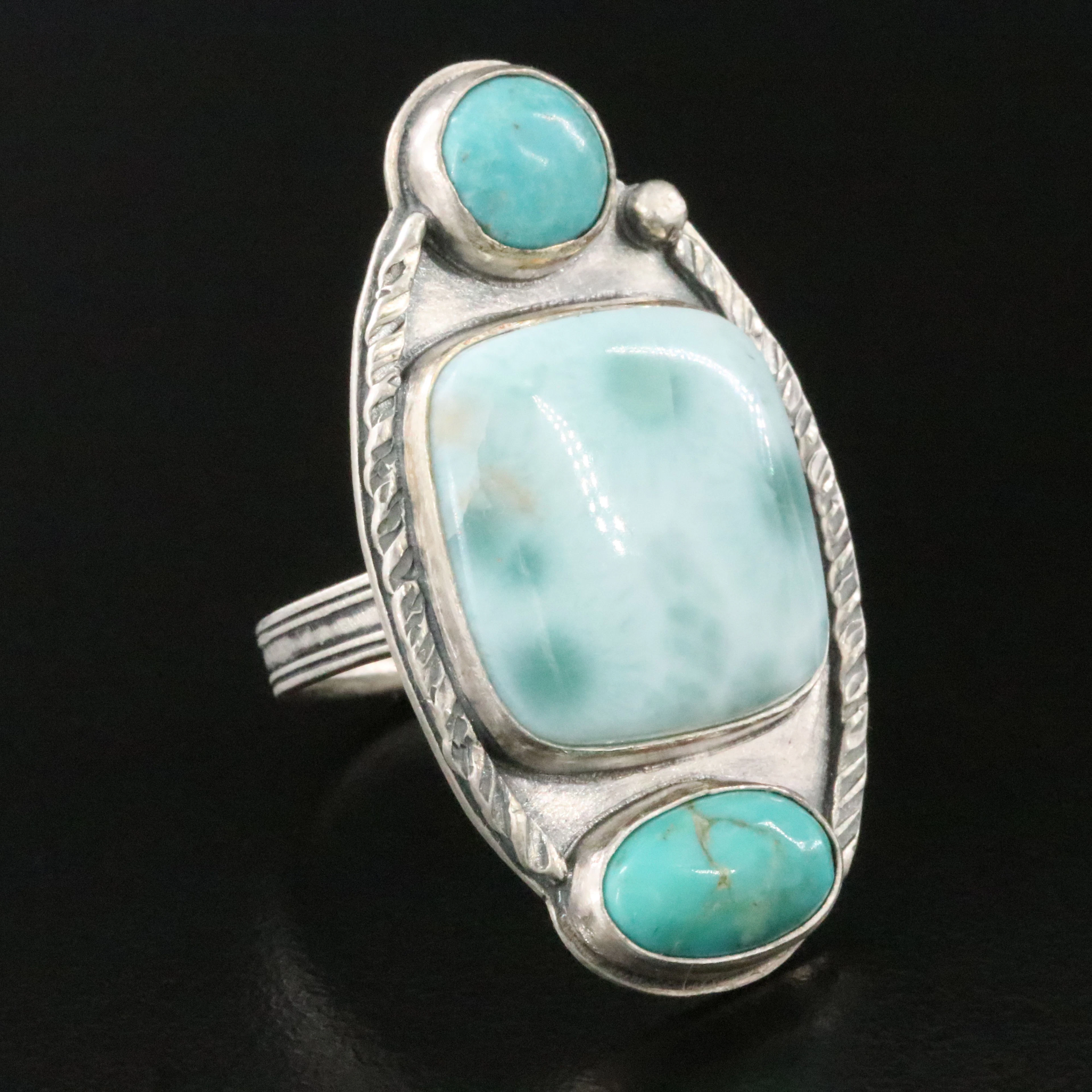 Sterling Larimar and Turquoise Studio Ring