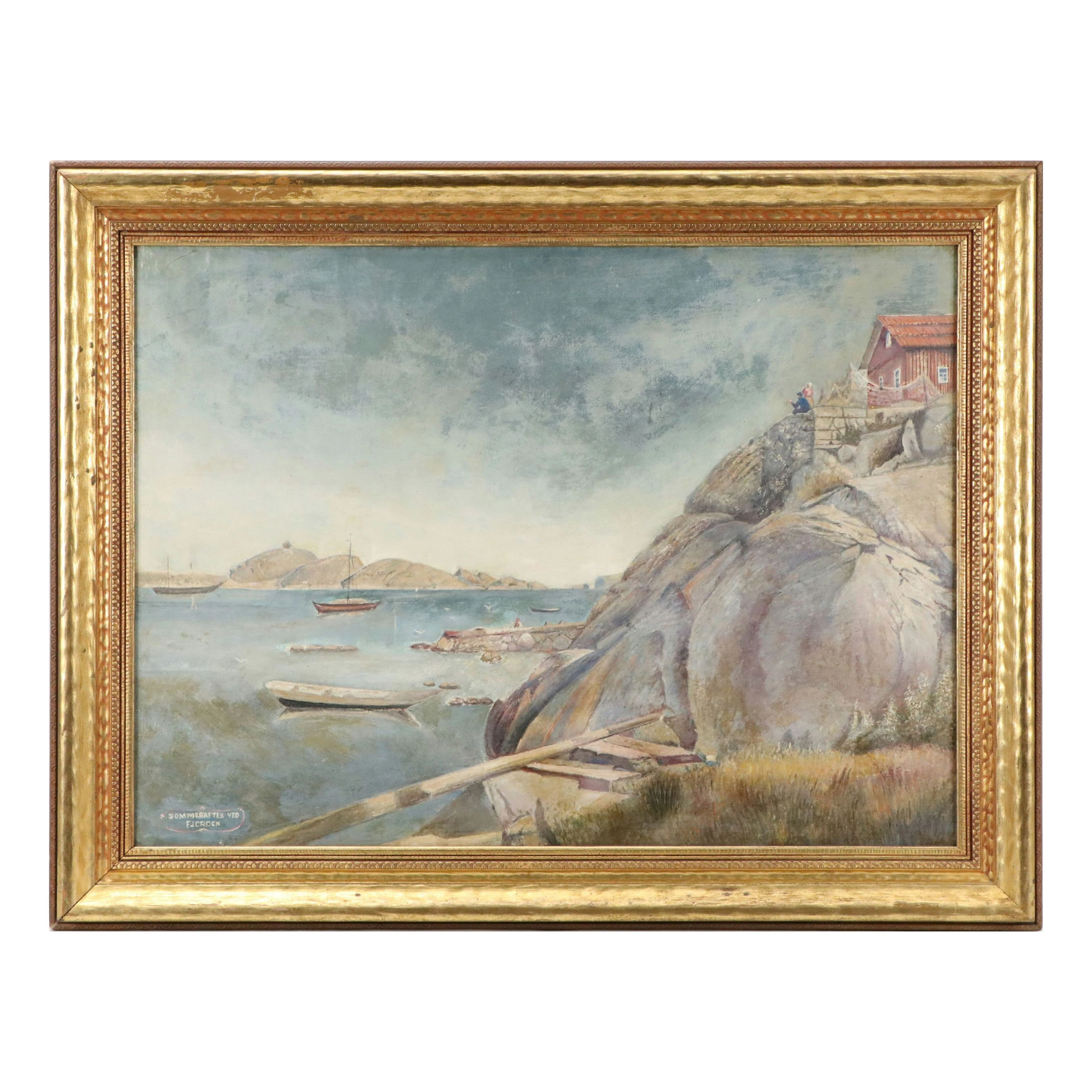 Scandinavian School Landscape Oil Painting "Sommeraften Ved Fjorden"