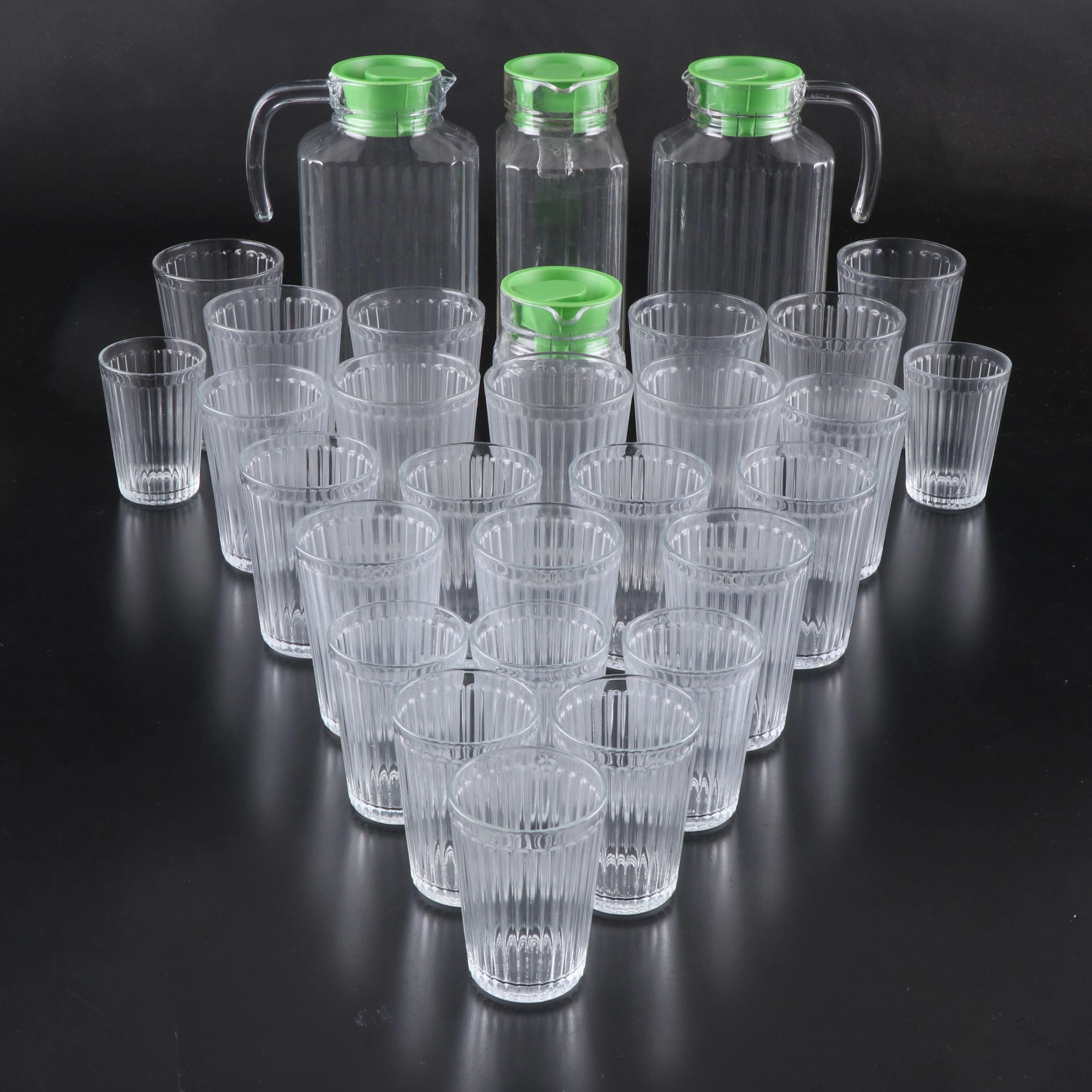 IKEA Ribbed Glass Tumblers, Juice Glasses and Pitchers, 21st Century