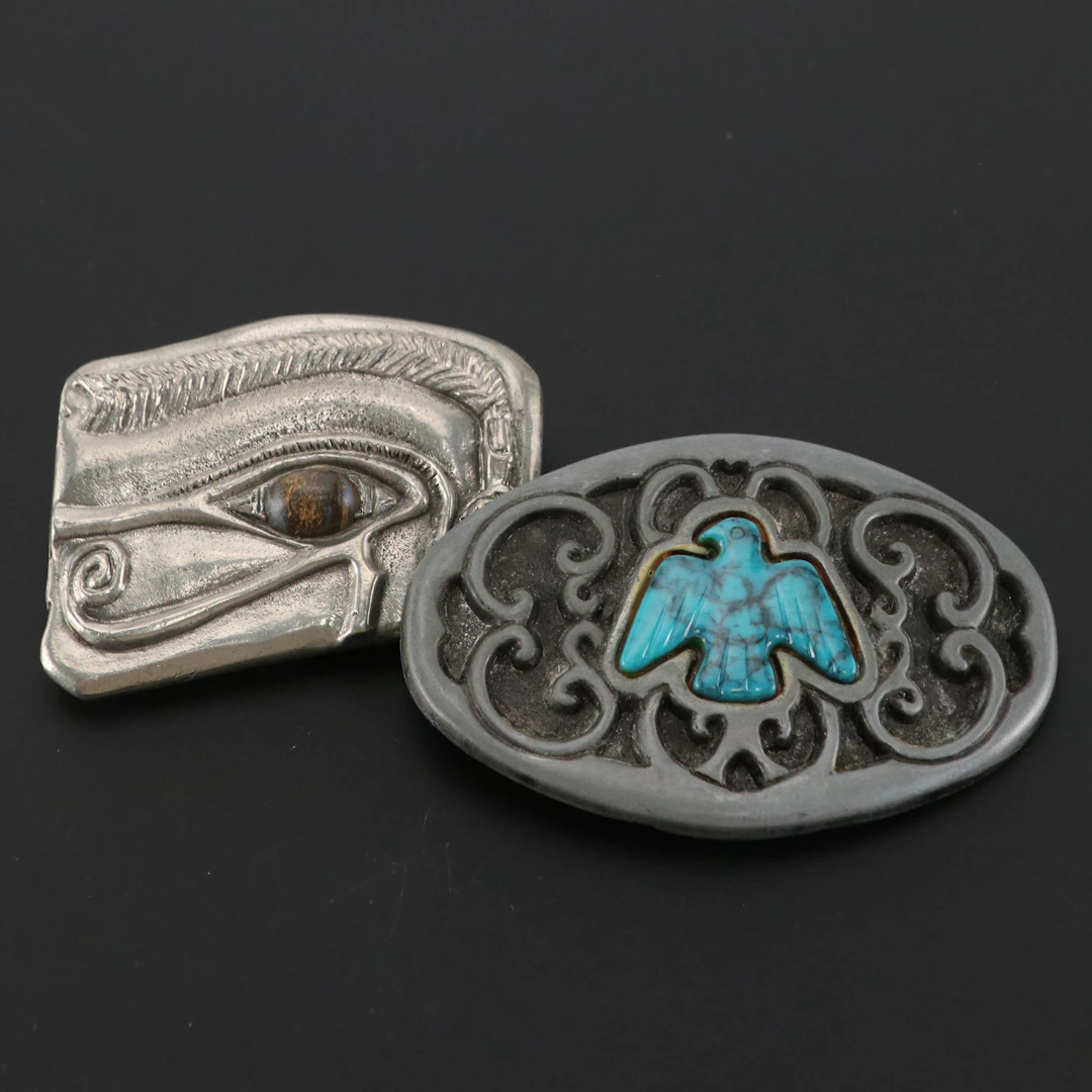 Jefferson Bros Toad Art Eye of Horus and Other Metal Belt Buckle with Faïence