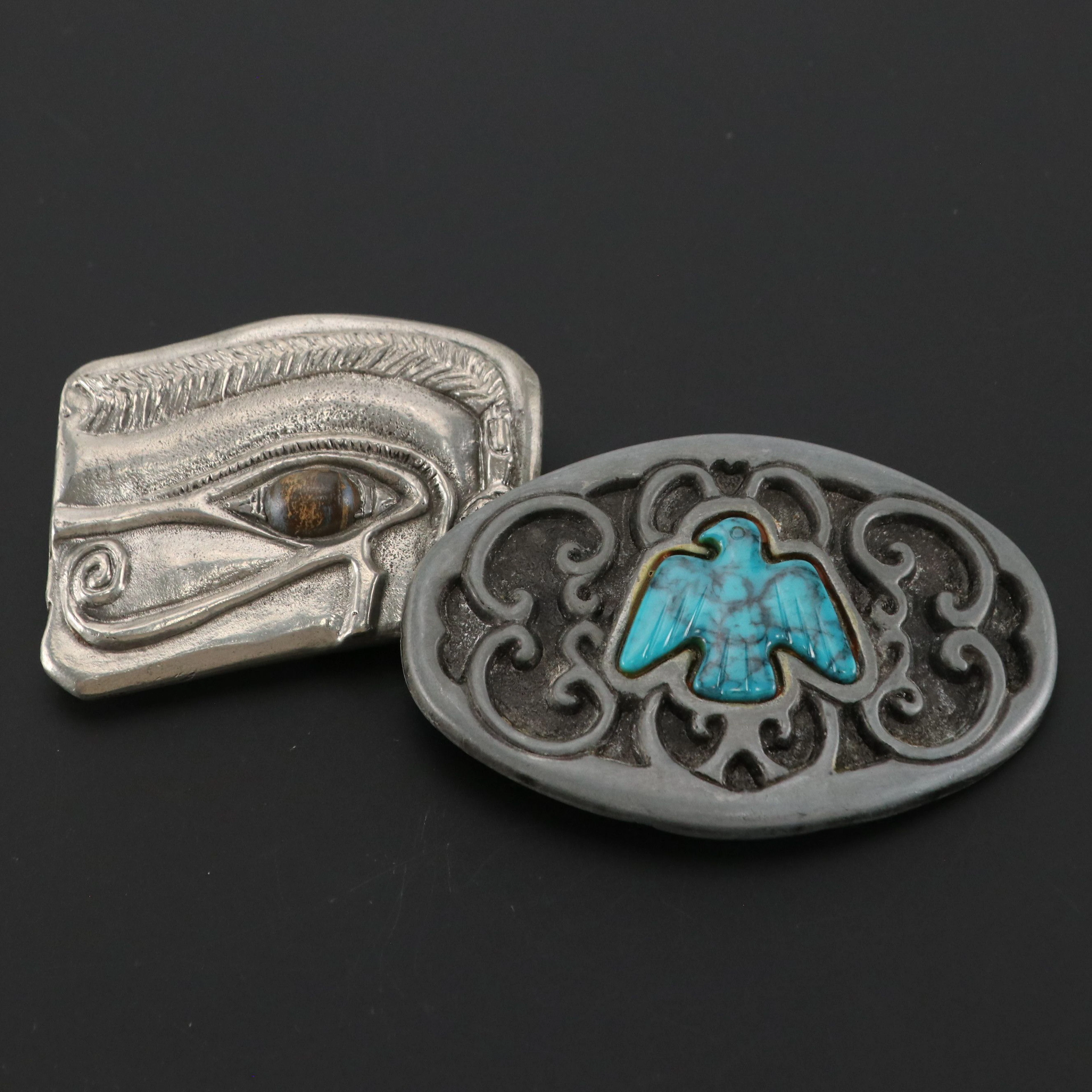 Jefferson Bros Toad Art Eye of Horus and Other Metal Belt Buckle with Faïence