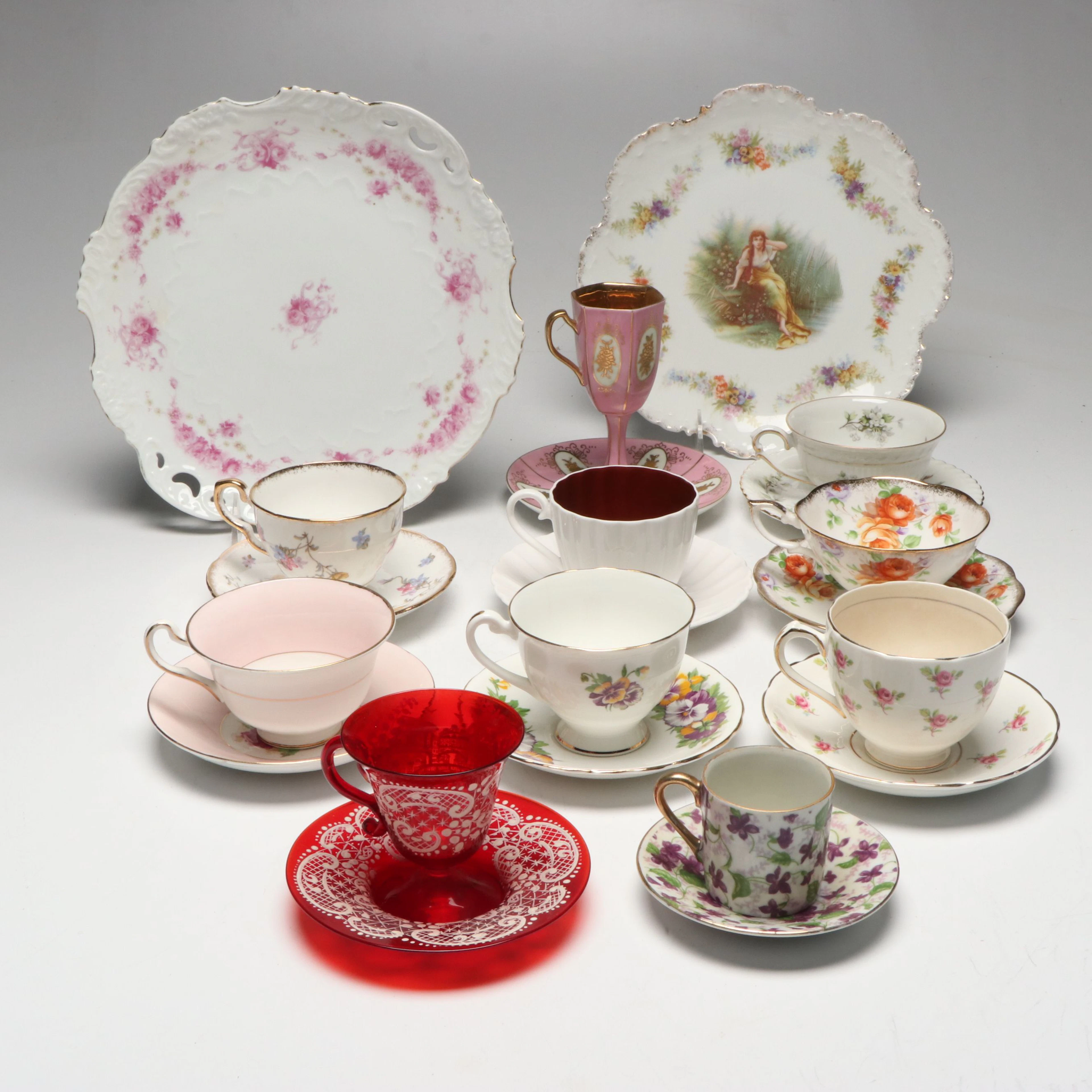Floral Porcelain Cups and Saucers with More Dinnerware