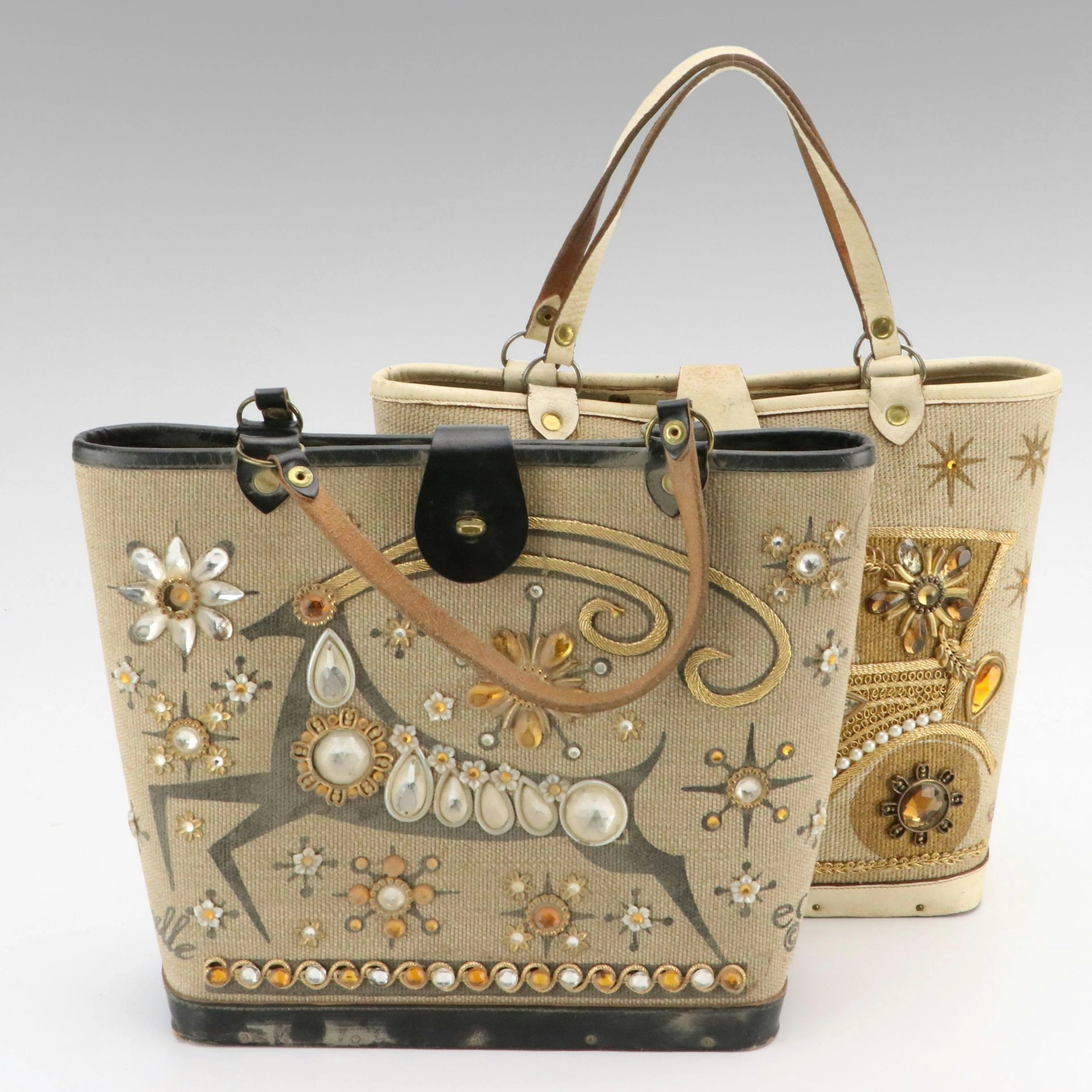 Enid Collins "Gazelle" and "Horseless Carriage" Canvas/Leather Bags, Vintage