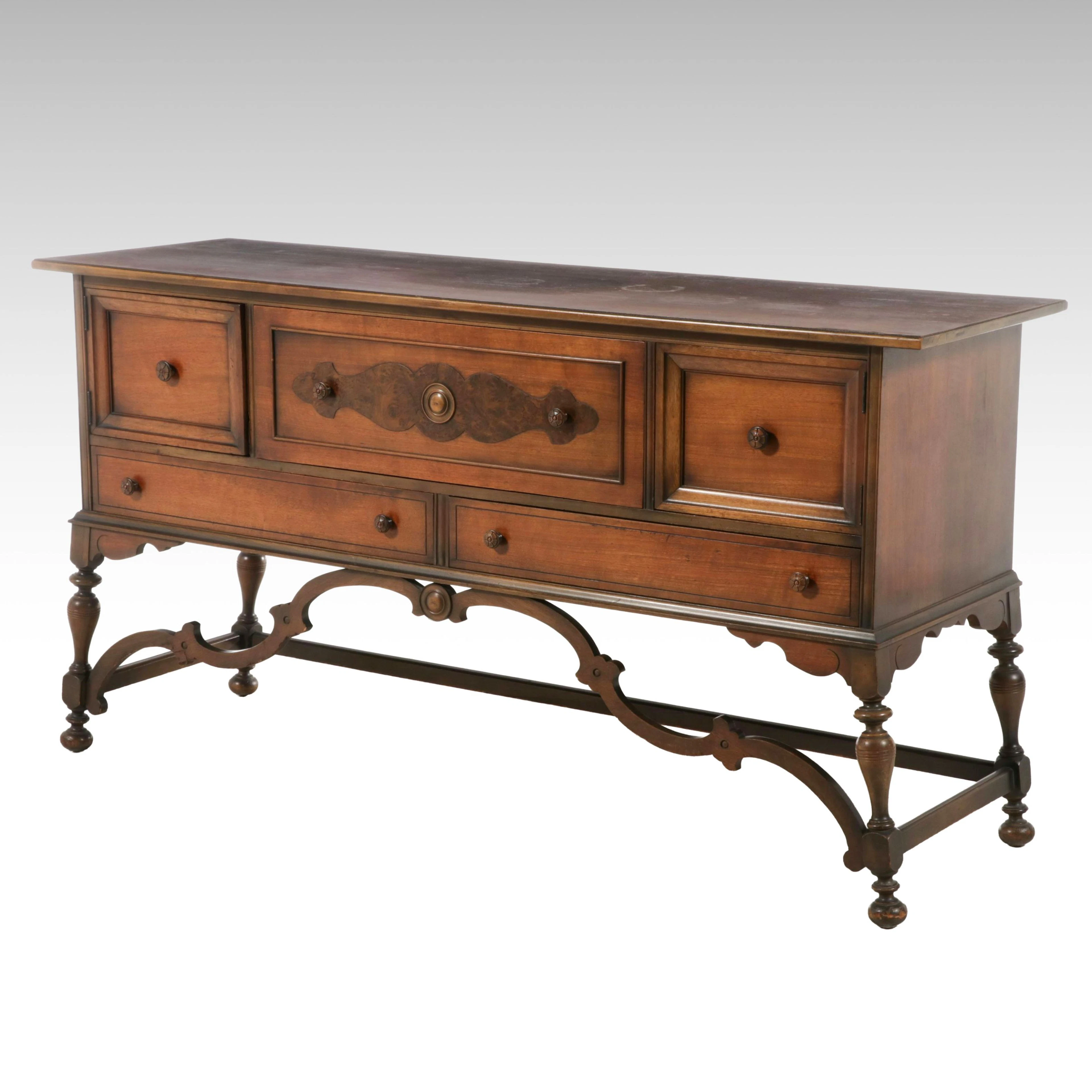 Spanish Revival Style Walnut Sideboard, Mid-20th Century