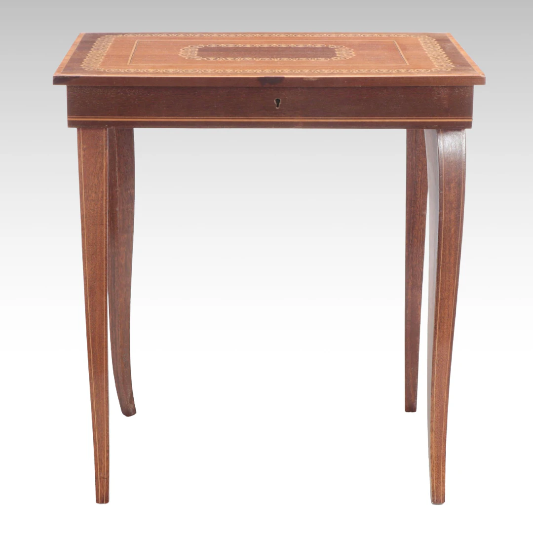 Italian Regency Style Marquetry Inlaid Mahogany Music Box Table