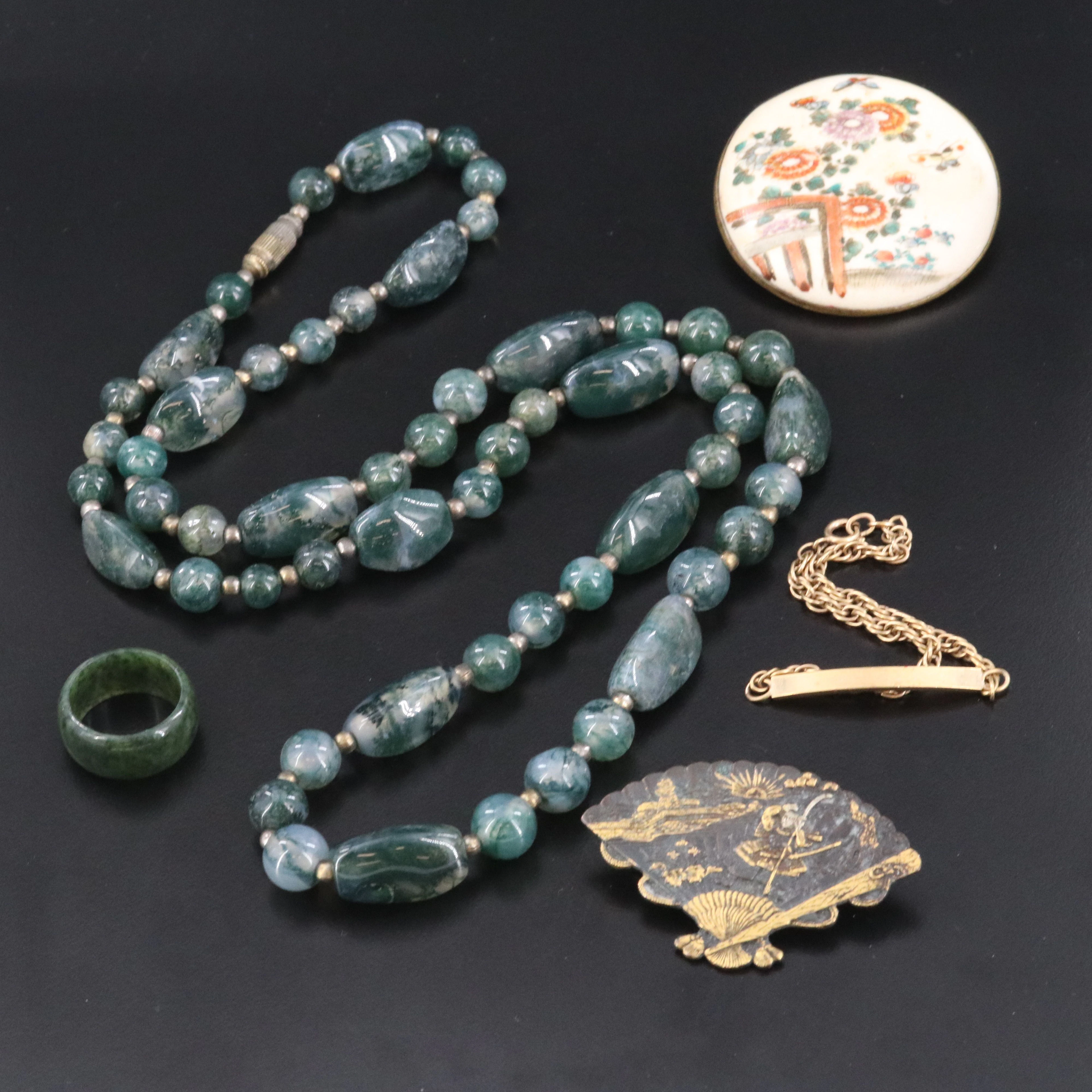 Antique Japanese Painted Ceramic Brooch Featured in Jewelry Collection